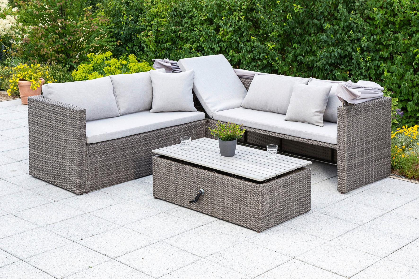 Gepolsterte Loungegarnitur mit klappbarem Sonnendach