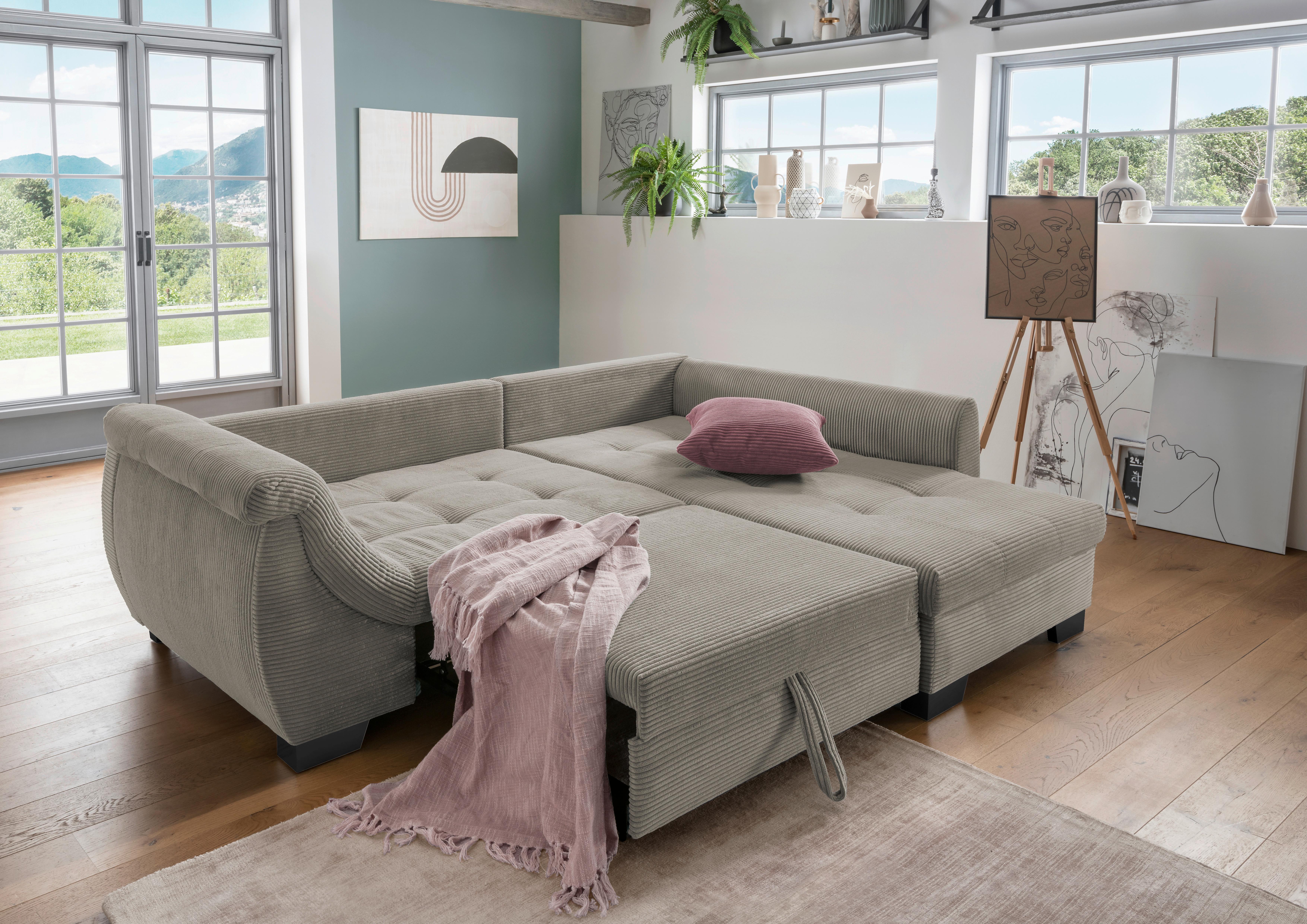 Ecksofa mit Bezug aus Cordstoff und Schlaffunktion