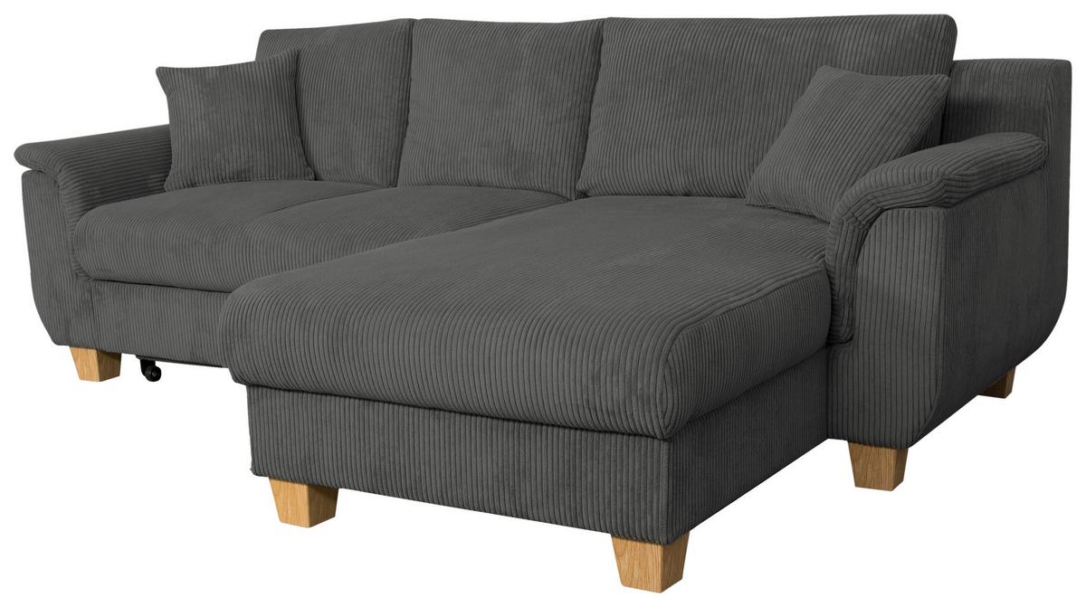 Ecksofa mit Schlaffunktion & Bettkasten Alex Dunkelgrau - Dunkelgrau/Naturfarben, MODERN, Textil (246/156cm)