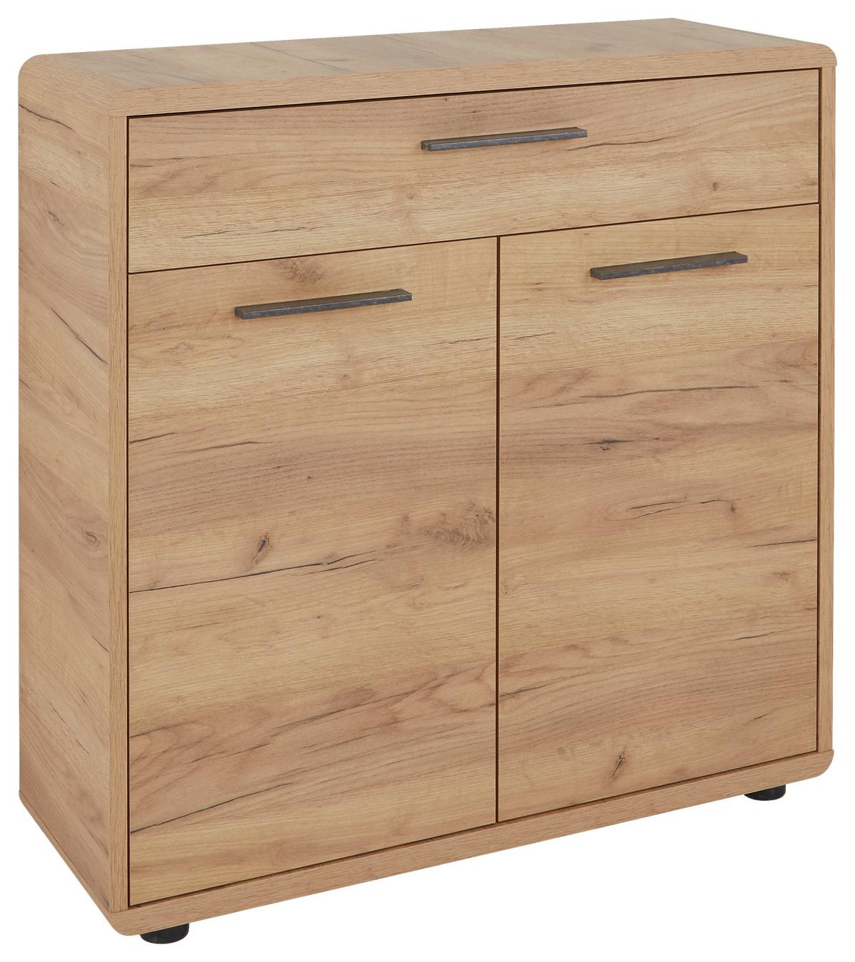 Kommode 84 Cm Fontana Eiche Dekor - Eichefarben/Schwarz, MODERN, Holzwerkstoff (84/90/32cm)