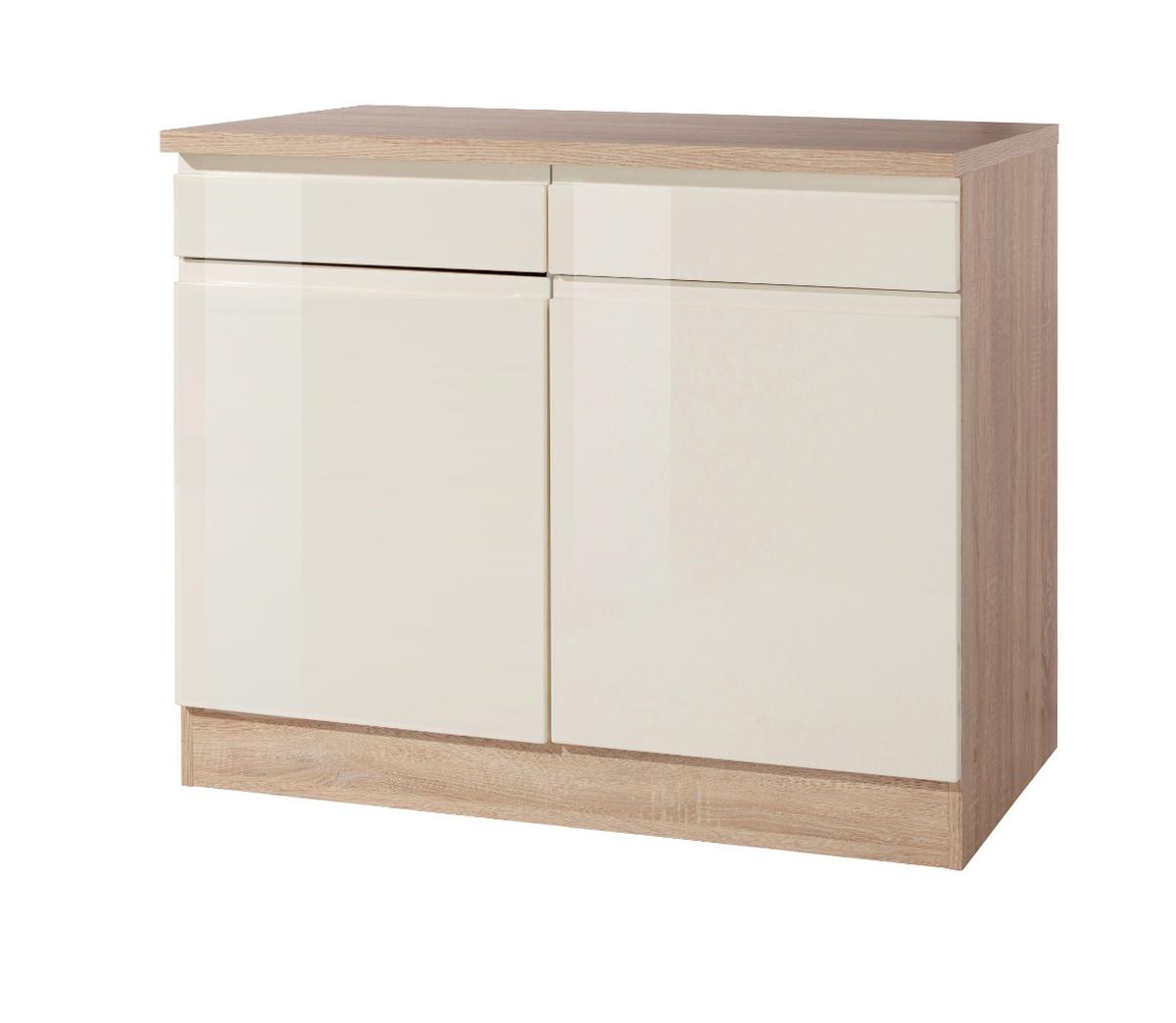 Küchenunterschrank Cardiff 100 cm Creme/Eiche 2-Türig - Creme/Sonoma Eiche, Basics, Holzwerkstoff (100/85/60cm) - Held