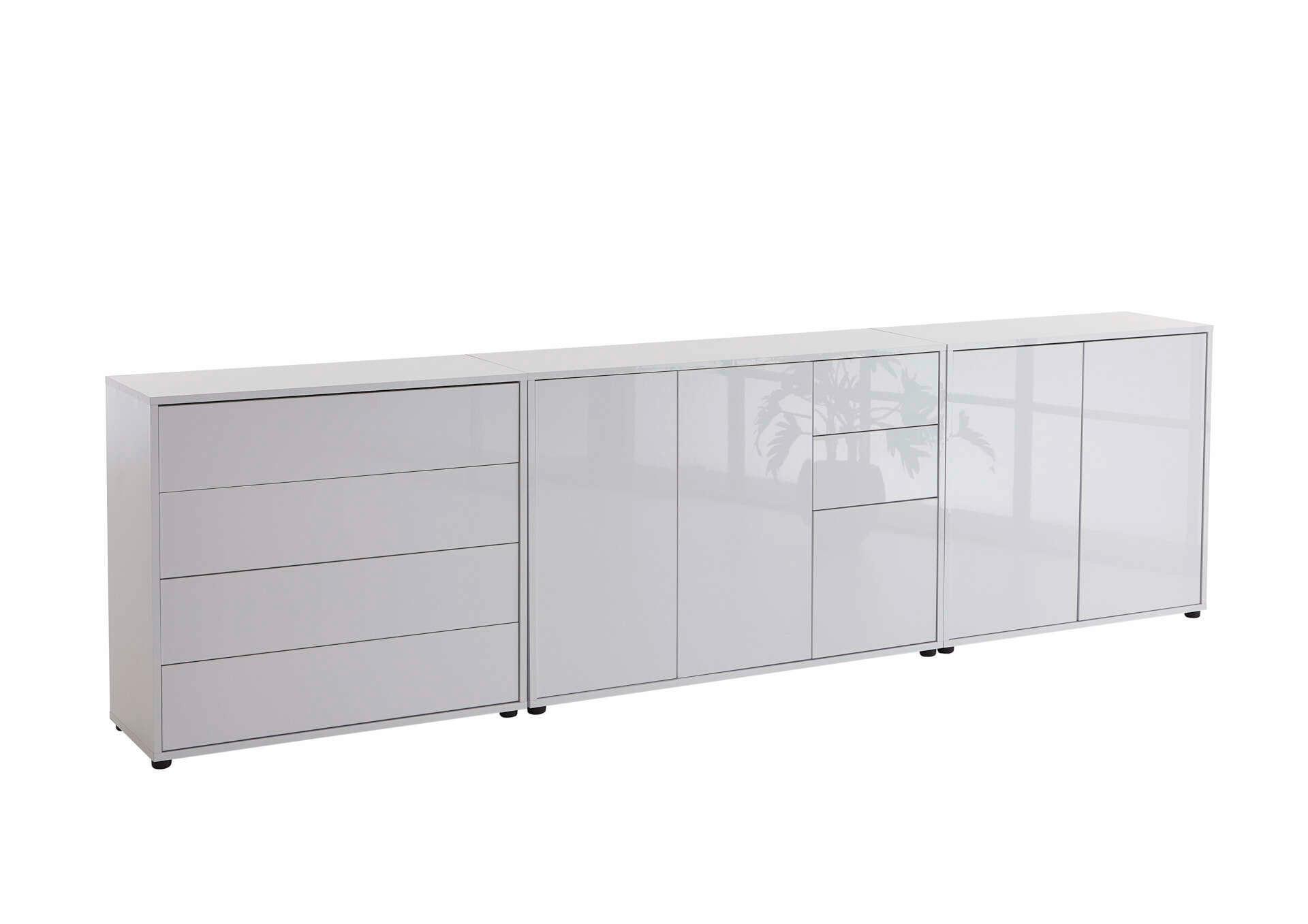 Sideboard Mailand 7 B: 263,5 Cm Weiß - Weiß Hochglanz/Schwarz, MODERN, Holzwerkstoff (263,5/73/33cm) - MID.YOU