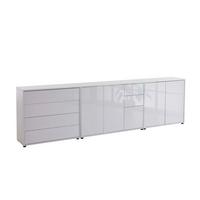 Sideboard Mailand 7 B: 263,5 cm Weiß - Weiß Hochglanz/Schwarz, MODERN, Holzwerkstoff (263,5/73/33cm) - MID.YOU
