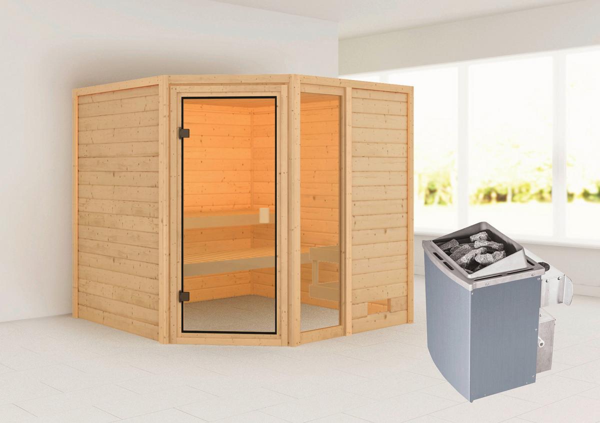 Sauna Lille 1 Mit Int. Steuerung 196x187x196 Cm - Naturfarben, Basics, Holz (196/187/196cm) - Karibu