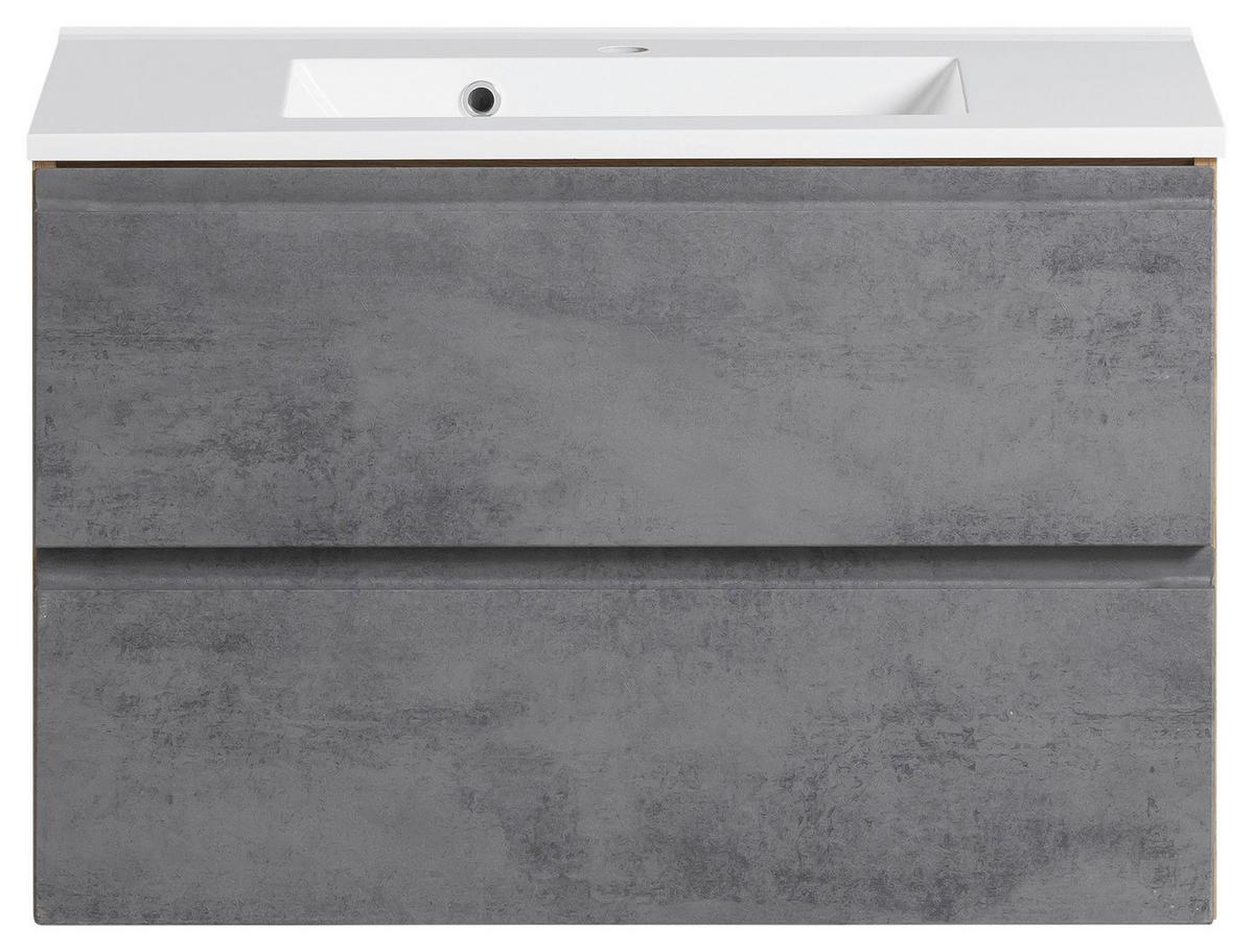 Waschbecken Mit Unterschrank Varese B: 80 Cm Grau/eiche - Eiche Wotan/Weiß, MODERN, Holzwerkstoff/Stein (80cm) - Held