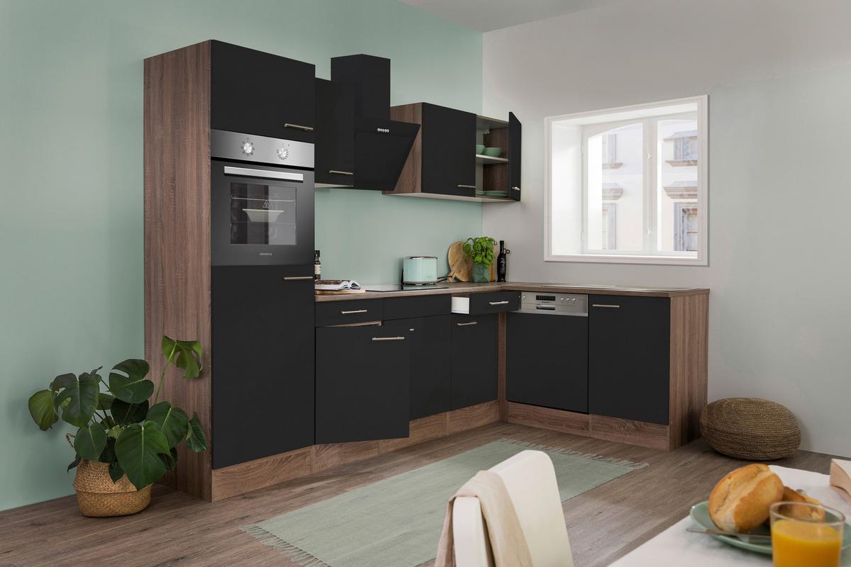 Eckküche Oliver L-Küchenblock 280 cm - Eichefarben/Schwarz, Basics, Holzwerkstoff (280/172cm) - Respekta