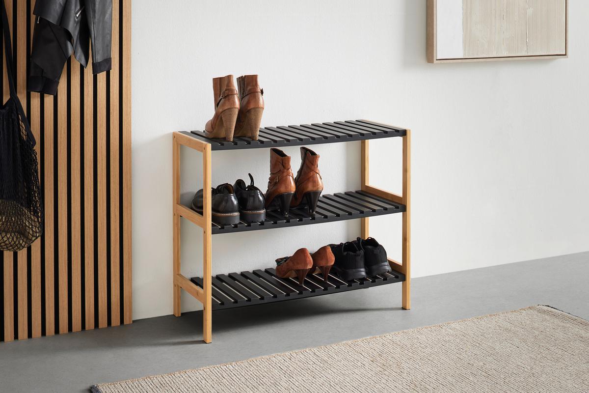 REGÁL NA BOTY ELSA - černá/přírodní barvy, Moderní, kompozitní dřevo/přírodní materiály (70/58,5/30cm) - Mömax