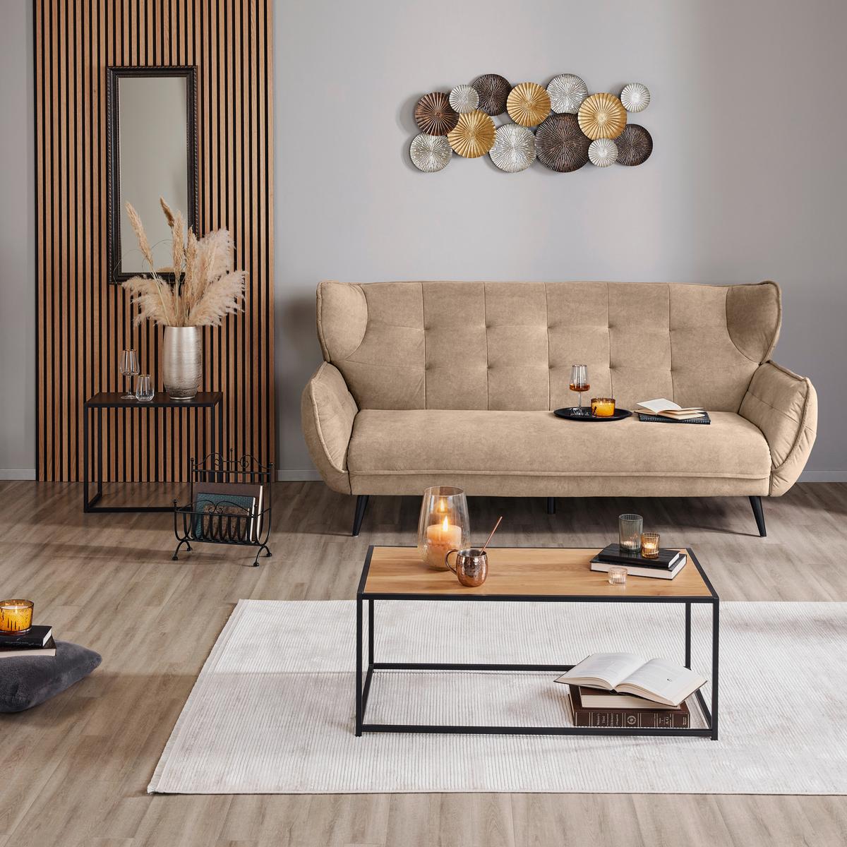 Trojmiestna pohovka PESCARA. sahara - čierna/Sahara, Modern, textil (221/105/98cm)