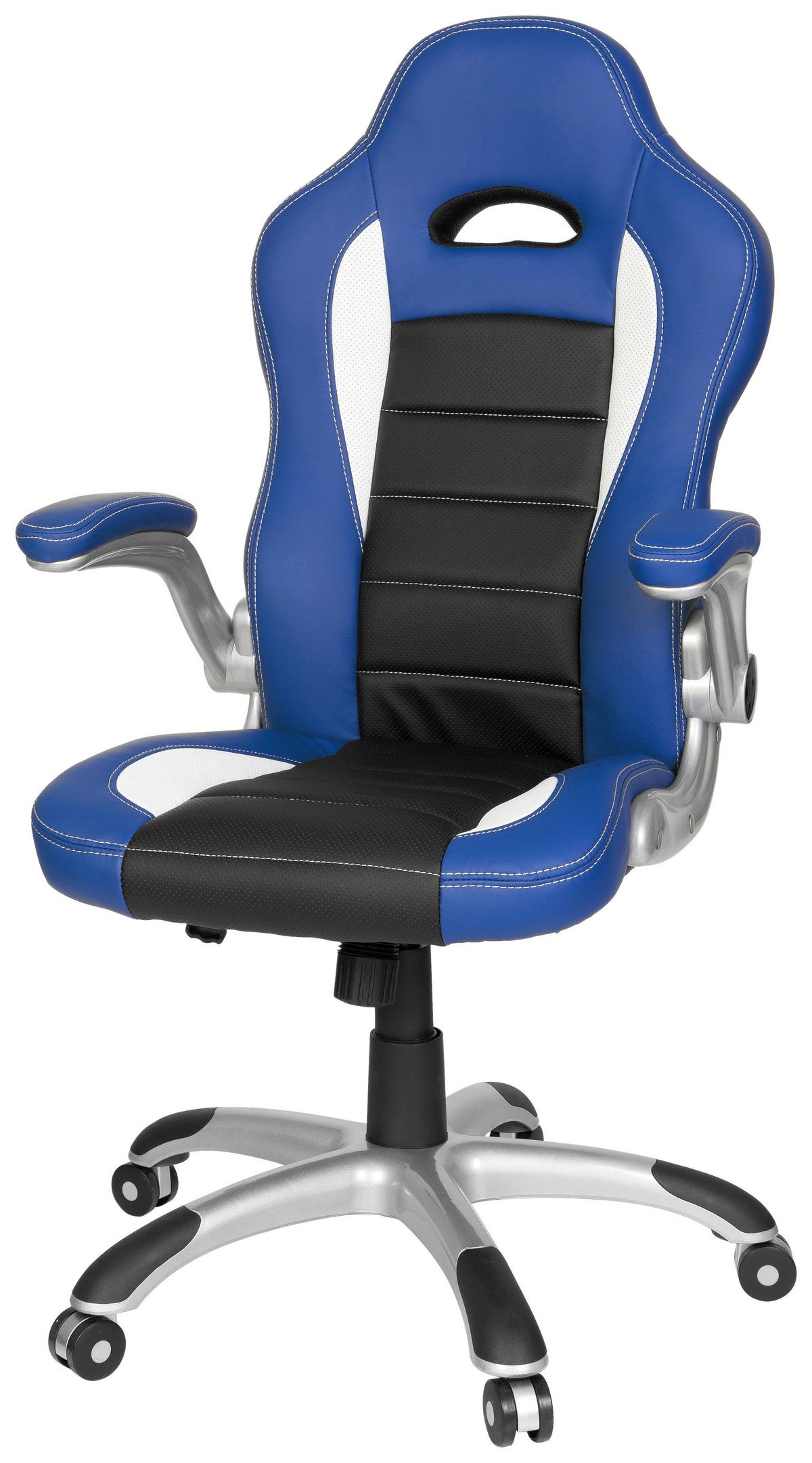 Gamingstuhl Game Sport Blau/schwarz/weiß - Blau/Silberfarben, MODERN, Kunststoff/Textil (64/118/57cm) - MID.YOU