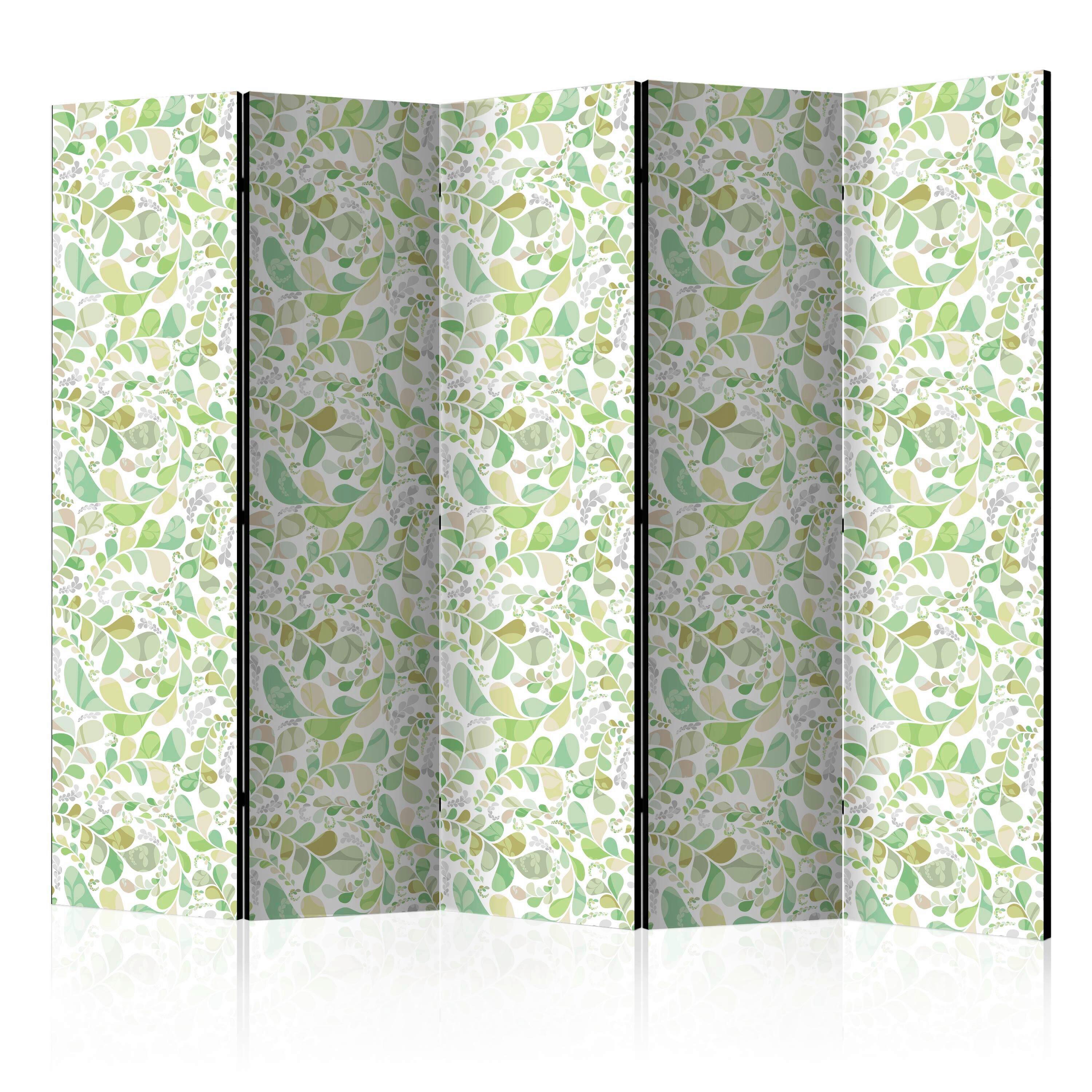 Paravent Weiß Hellgrün B: 225 cm - Weiß/Hellgrün, Basics, Holz/Textil (225/172/3cm) - artgeist