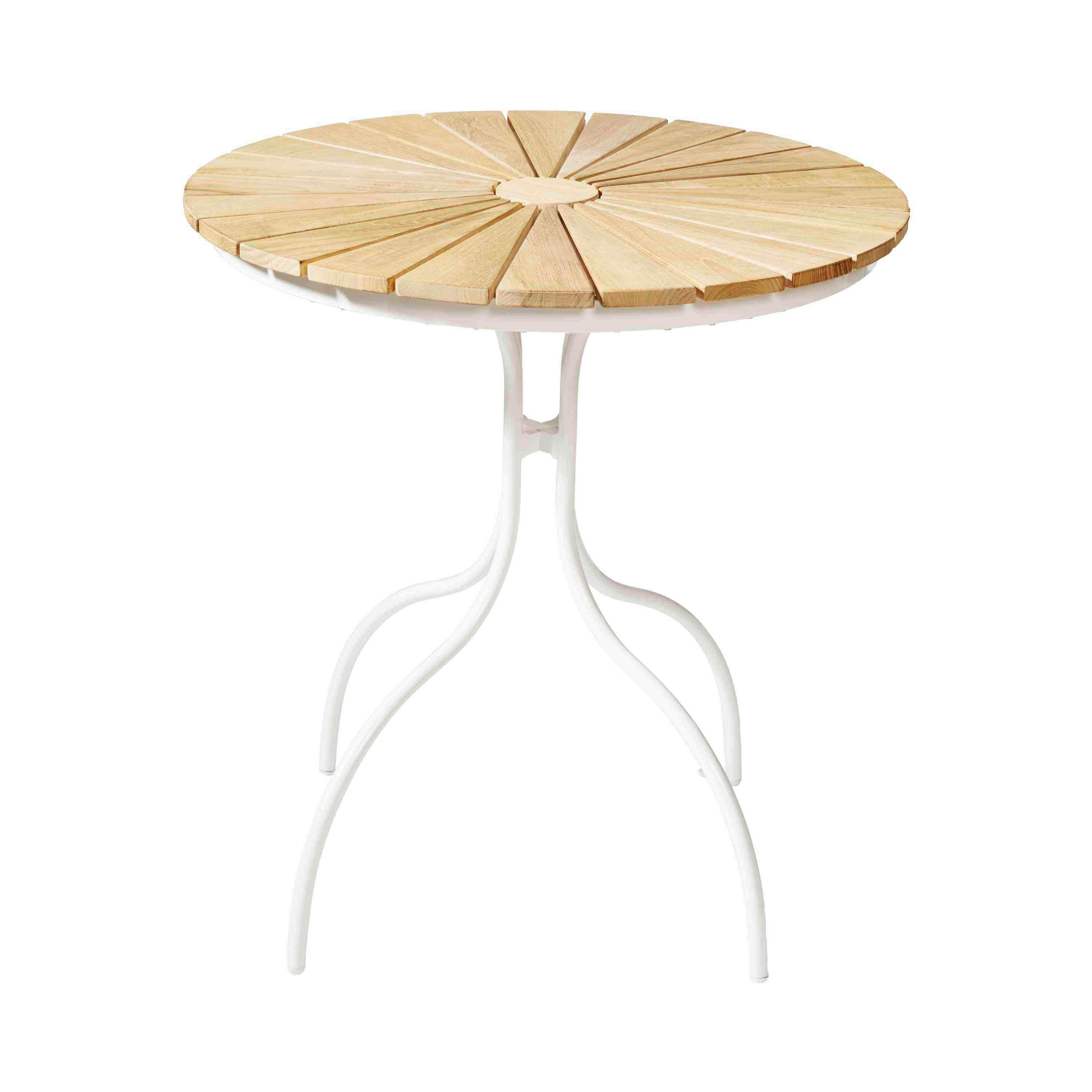 Gartentisch Ellen Teakholz /Metall ⌀ 80 cm - Weiß Hochglanz/Teakfarben, KONVENTIONELL, Holz/Metall (80/80/74cm) - Gardenson