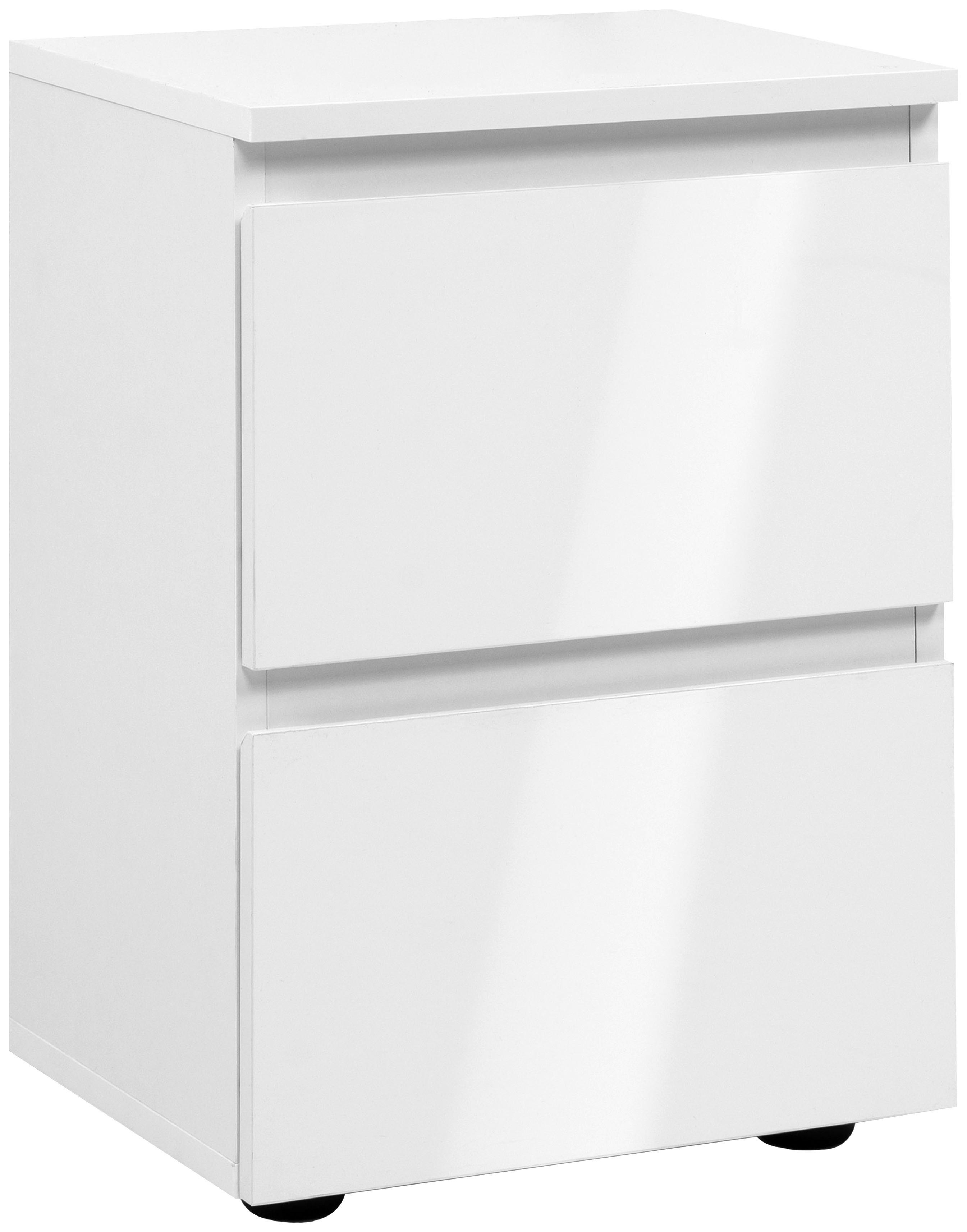 Nachtkästchen Norsk Weiß Glänzend H: 49 Cm - Schwarz, Basics, Holzwerkstoff (36/49/29cm)