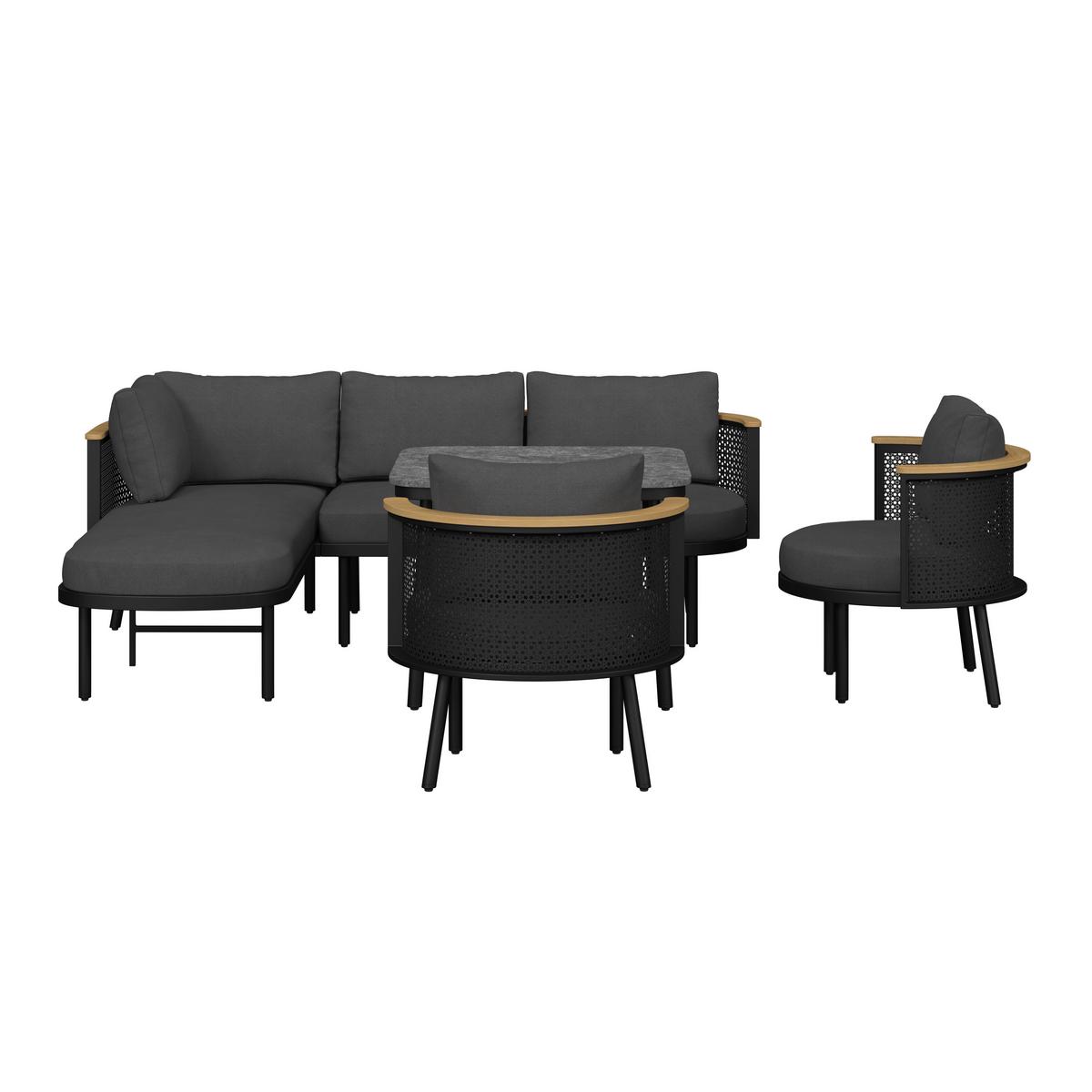 JEDÁLENSKÁ TERASOVÁ SÚPRAVA LISSA - čierna/farba hrušky, Modern, kov/textil - Bessagi Garden