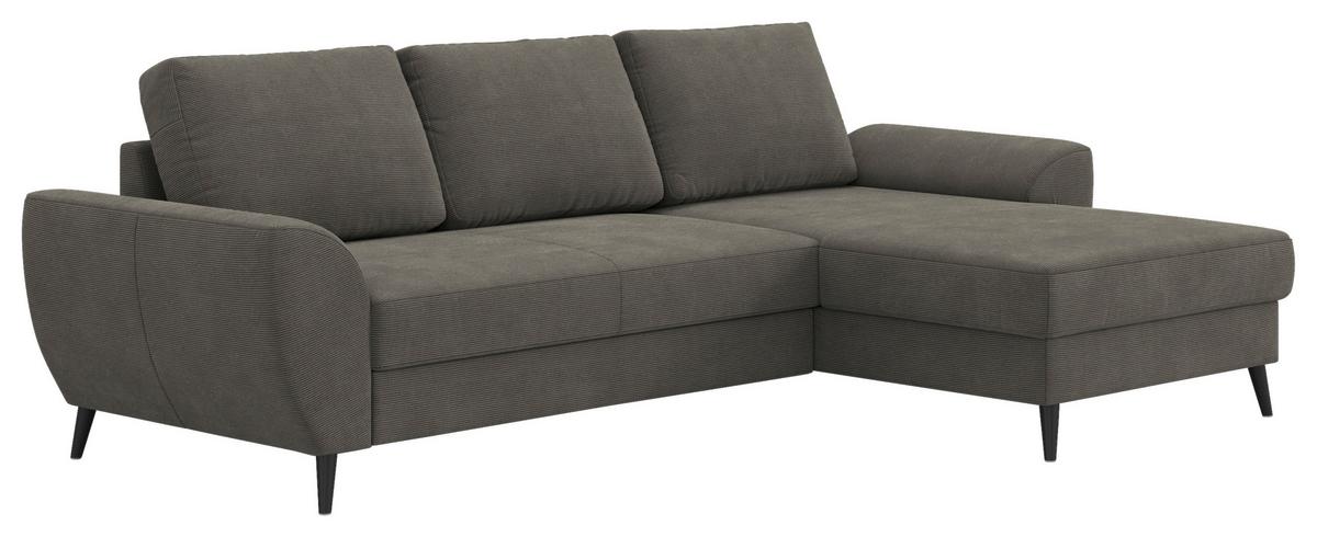 Ecksofa mit Bettfunktion Terra Cord anthrazit, B: 255cm - Anthrazit/Schwarz, Trend, Textil (255/154cm) - MID.YOU