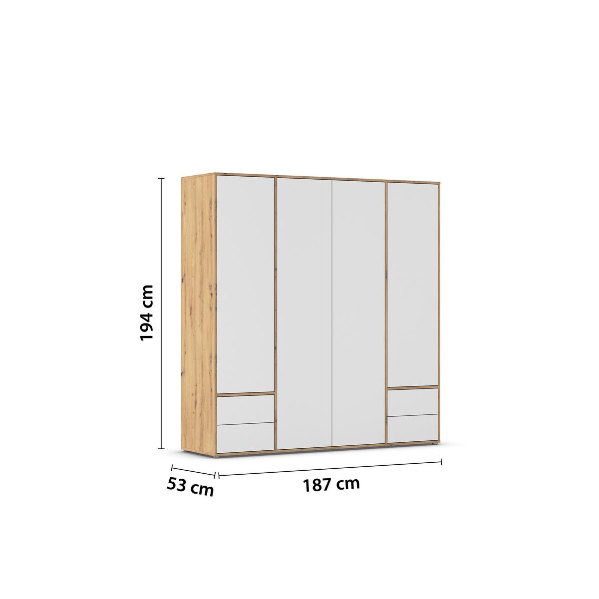 Drehtürenschrank Nabila Weiß Eiche Artisan Dek. - Weiß/Eiche Artisan, MODERN, Holzwerkstoff (187/194/53cm) - Rauch Möbel