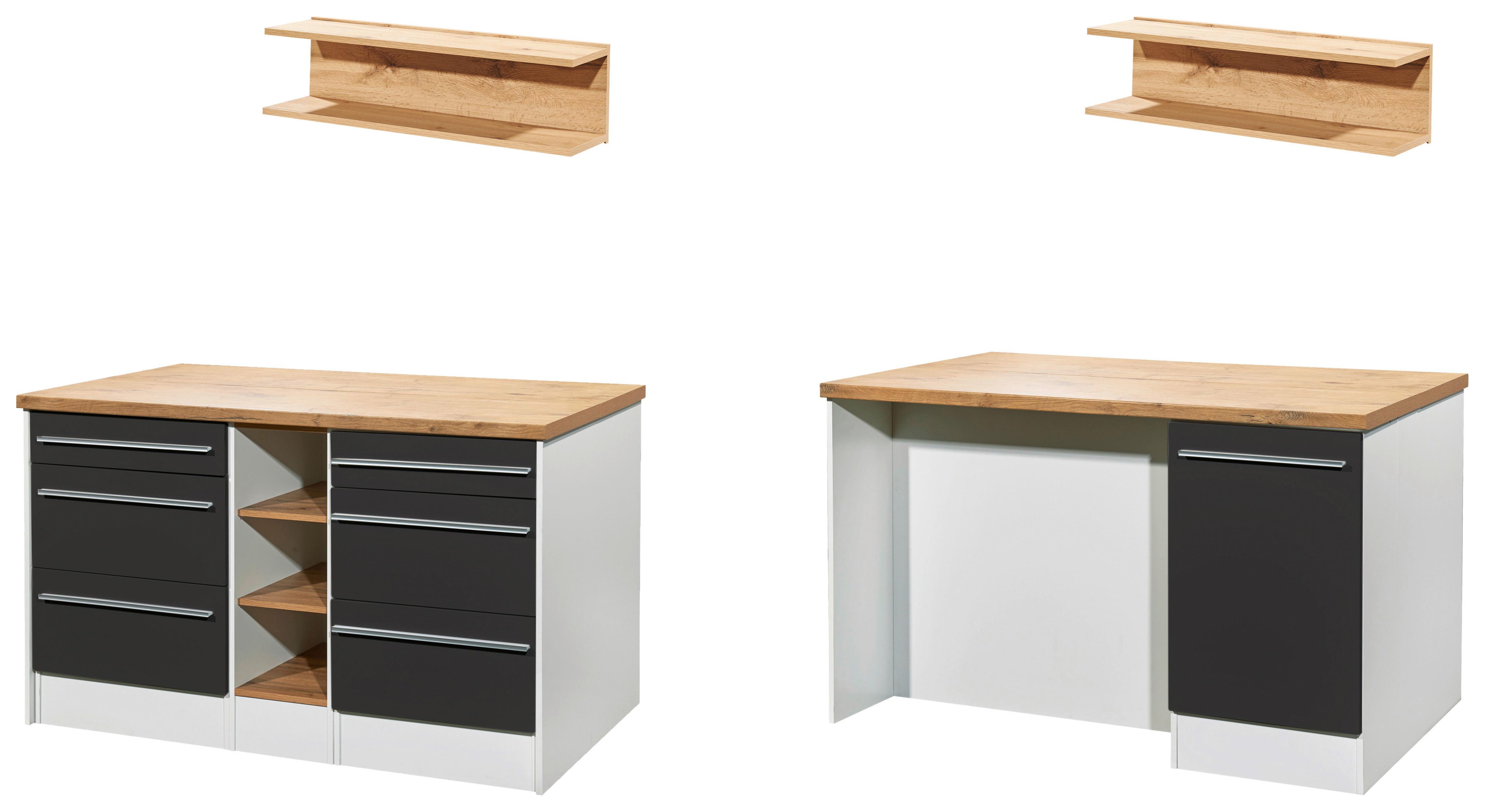 Kuchynský ostrovček GABRIEL, 150 cm - divoký dub/sivá farba s vysokým leskom, Design, kompozitné drevo/plast (150/91/90cm) - Respekta