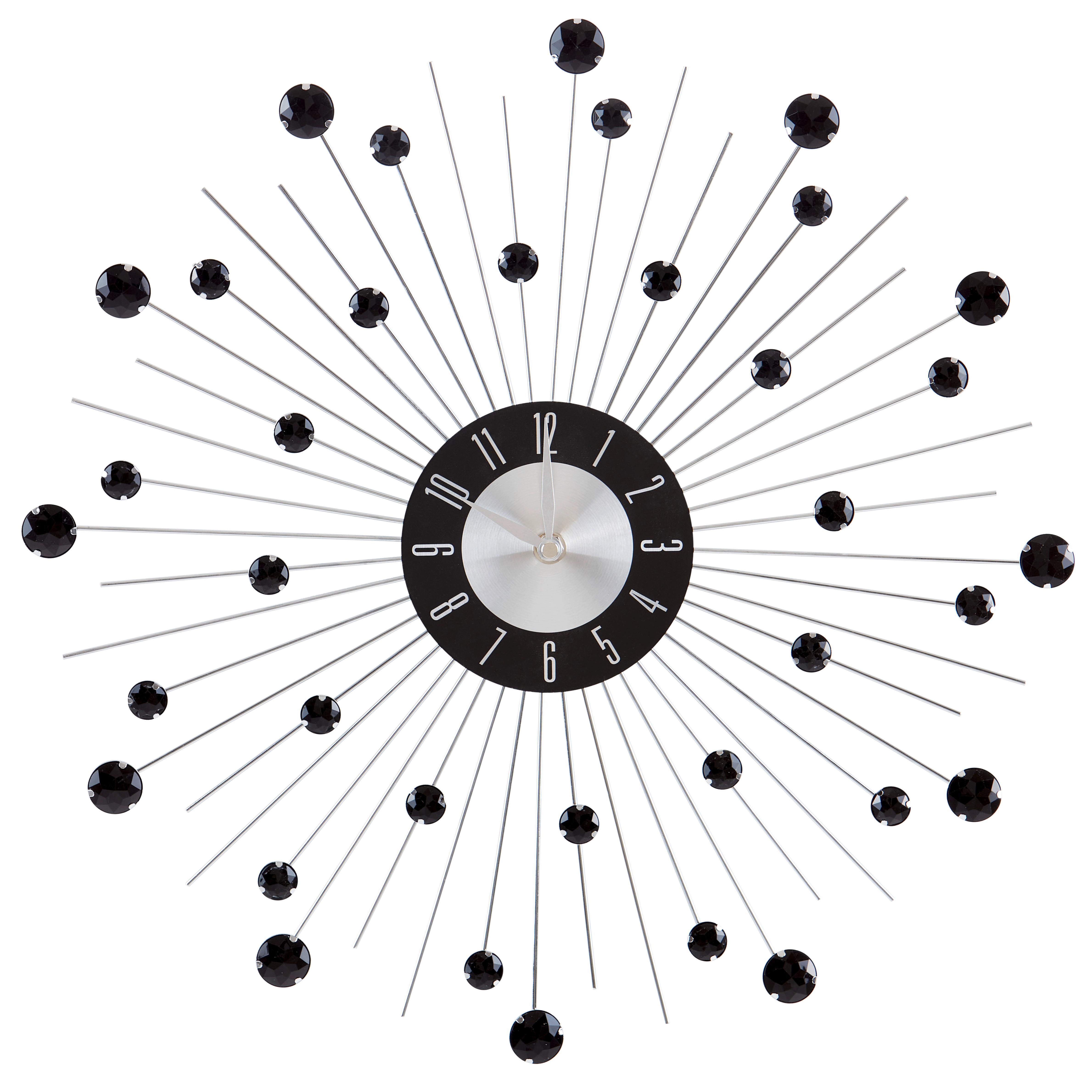 Wanduhr Diamond Silber Mit Steinen, D: 43 Cm - Silberfarben/Schwarz, Basics, Metall (43cm) - Ondega