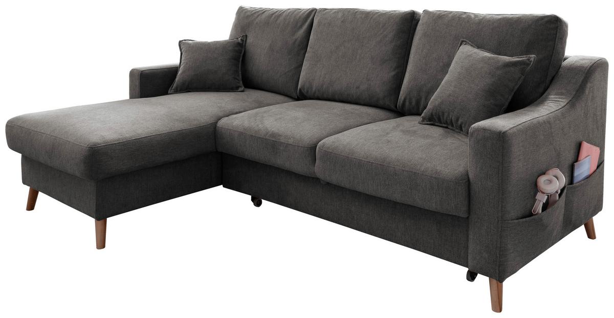 Ecksofa mit Schlaffunktion Valentina mit Kissen Anthrazit - Anthrazit/Naturfarben, KONVENTIONELL, Textil (150/228cm) - P & B