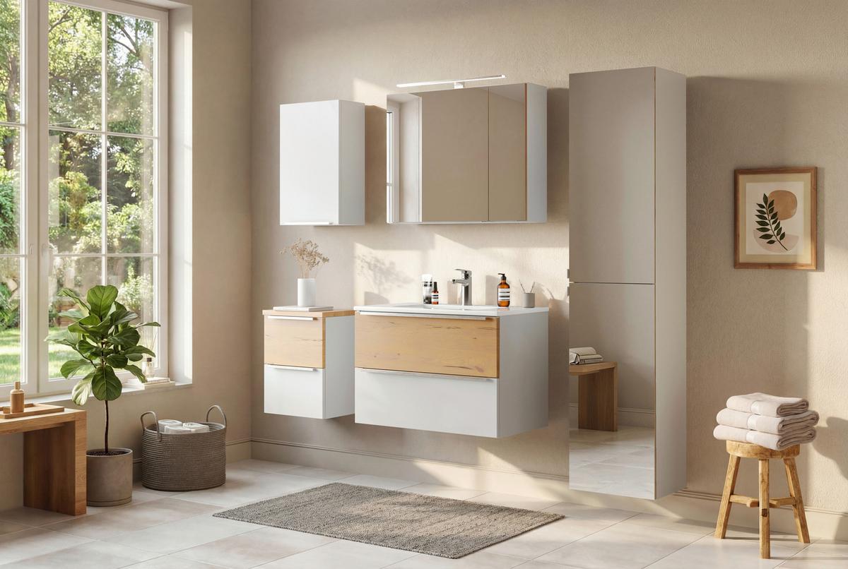SPIEGELSCHRANK Verona Weiß B: 80cm - Wildeiche/Weiß, Trend, Glas/Holzwerkstoff (80/64/20cm) - Held