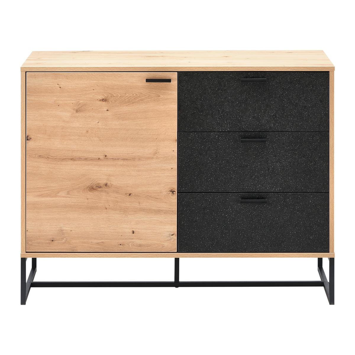 Komoda FOSCA - černá/barvy dubu, Moderní, kov (100/76/40cm) - Bessagi Home