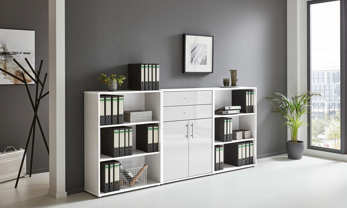 Aktenschrank Office Edition Weiß/Weiß Hochglanz B: 253,2cm - Weiß Hochglanz/Weiß, MODERN, Holzwerkstoff (253,2/113,6/33cm) - MID.YOU