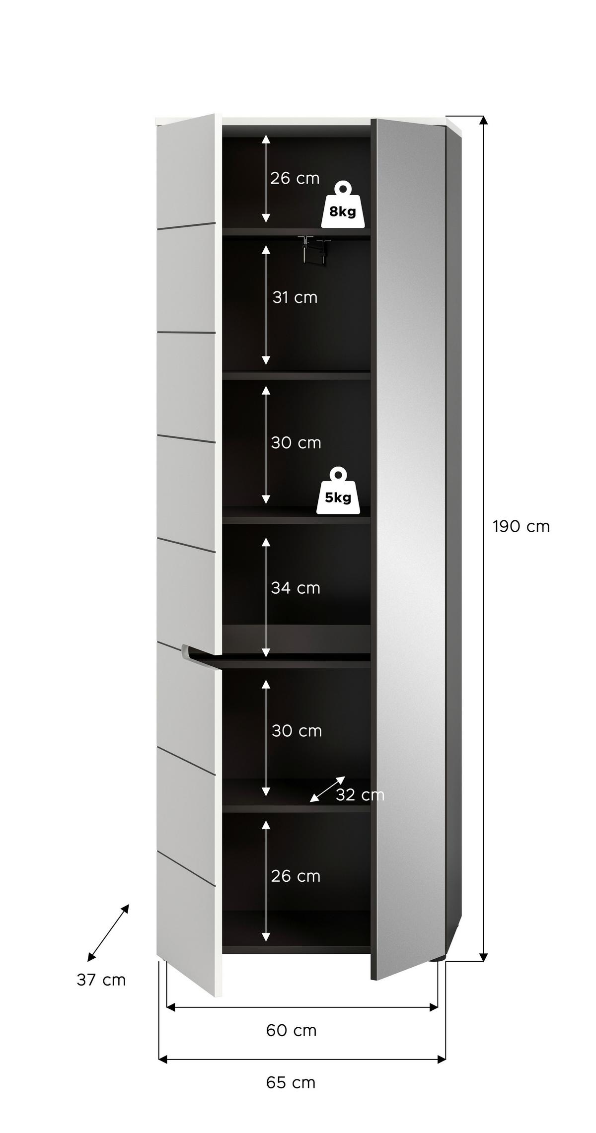 Garderobe Canu Grau Weiß B: 65 cm - Weiß/Grau, Design, Holzwerkstoff (65/190/37cm) - Livetastic