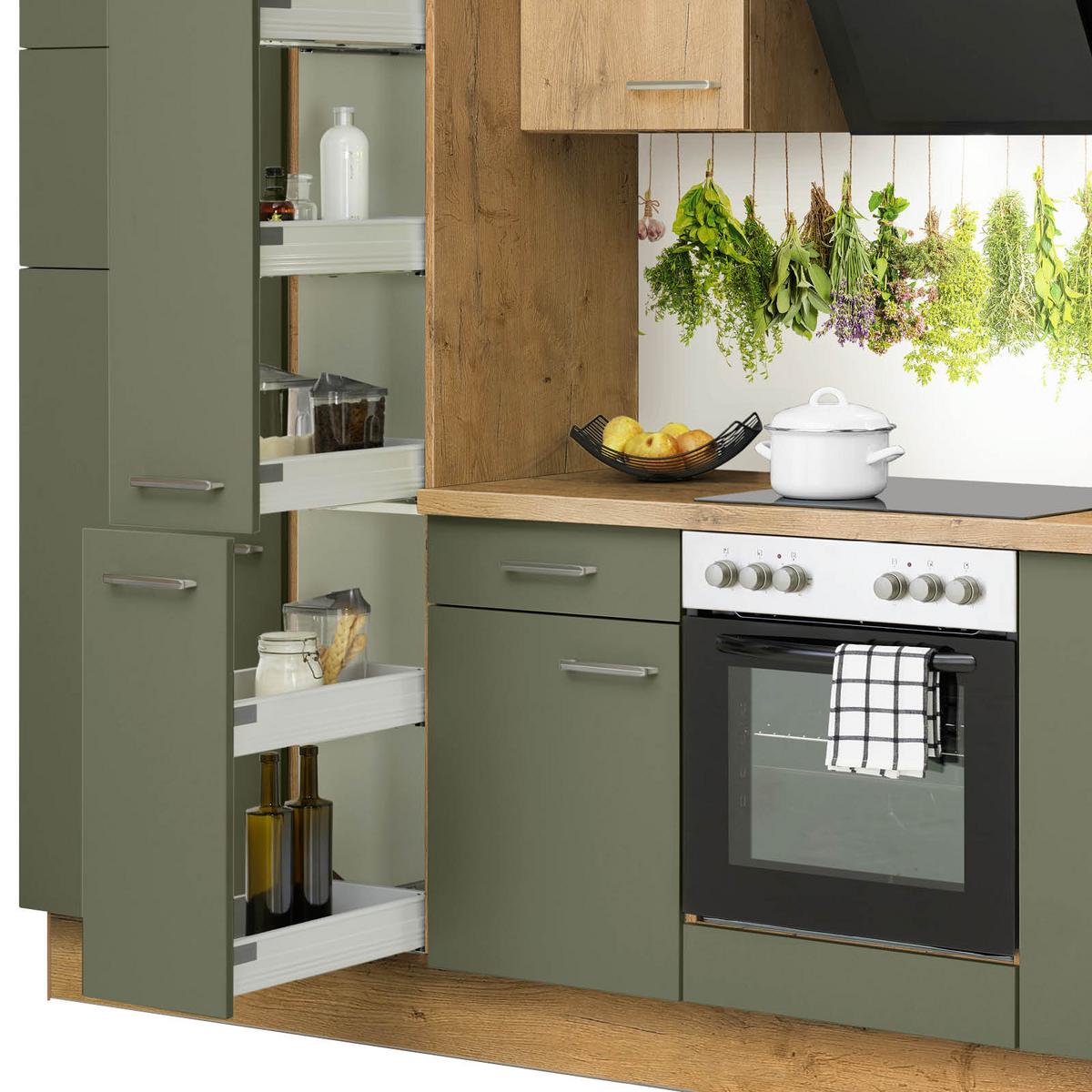 Küchenzeile mit Geräte B: 310 cm Terra Opal/Eiche Dekor - Eichefarben, Basics, Holzwerkstoff (310cm) - Impuls