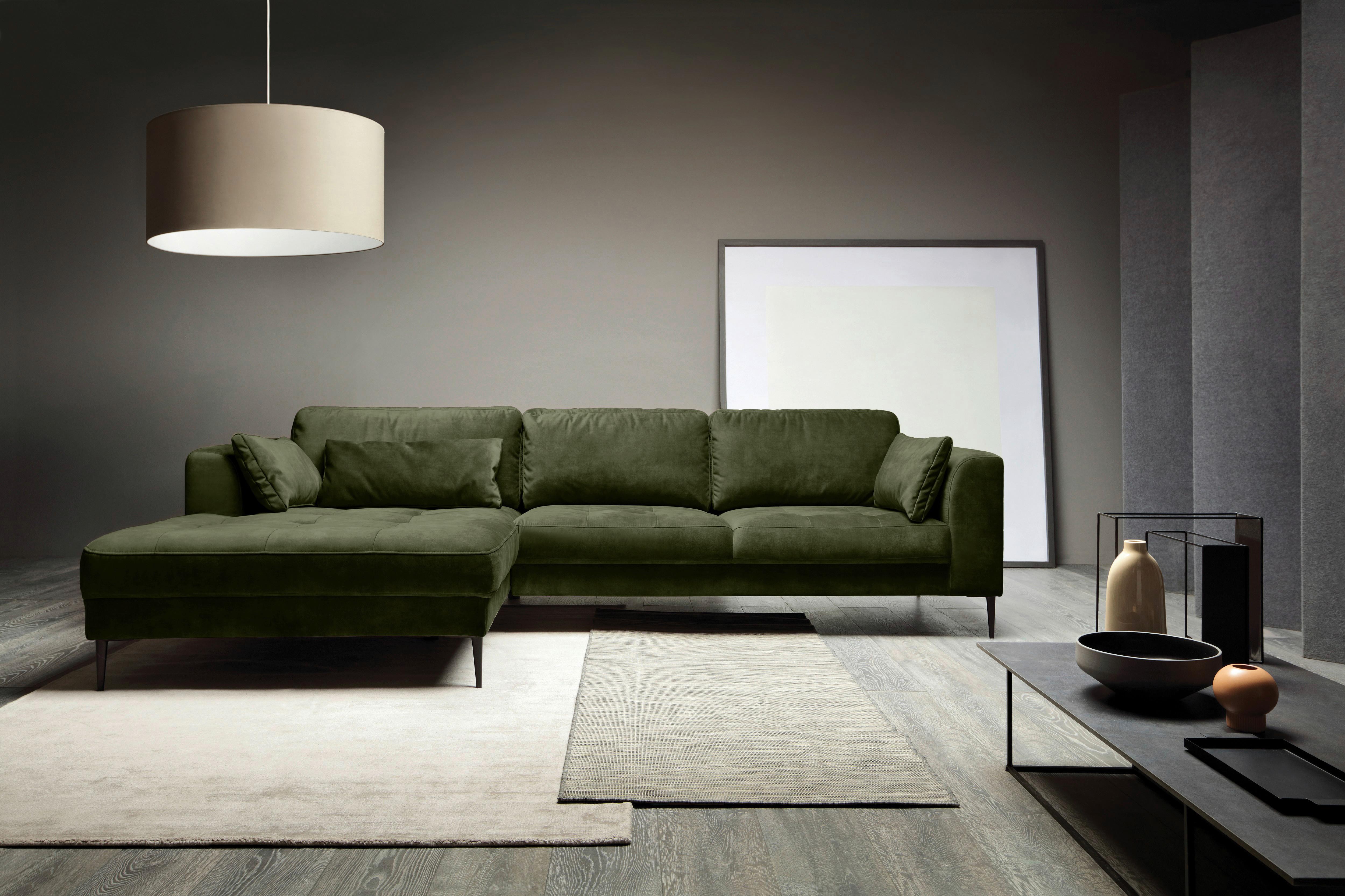 Ecksofa Luzi - Dunkelgrün/Schwarz, MODERN, Textil (168/280cm) - Trendmanufaktur
