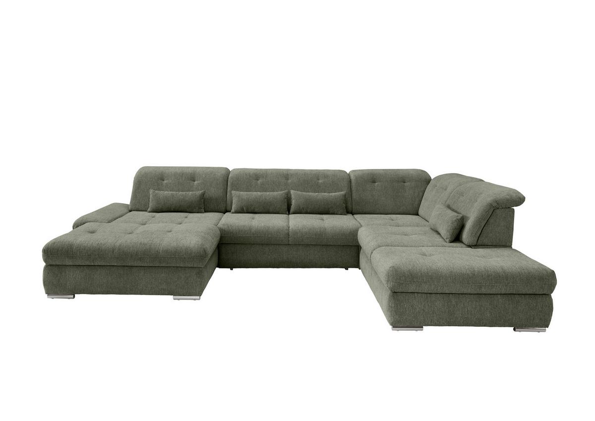 Wohnlandschaft Dalida Dunkelgrün U: 195x376x254 Cm - Chromfarben/Dunkelgrün, Design, Textil (195/376/254cm) - Livetastic