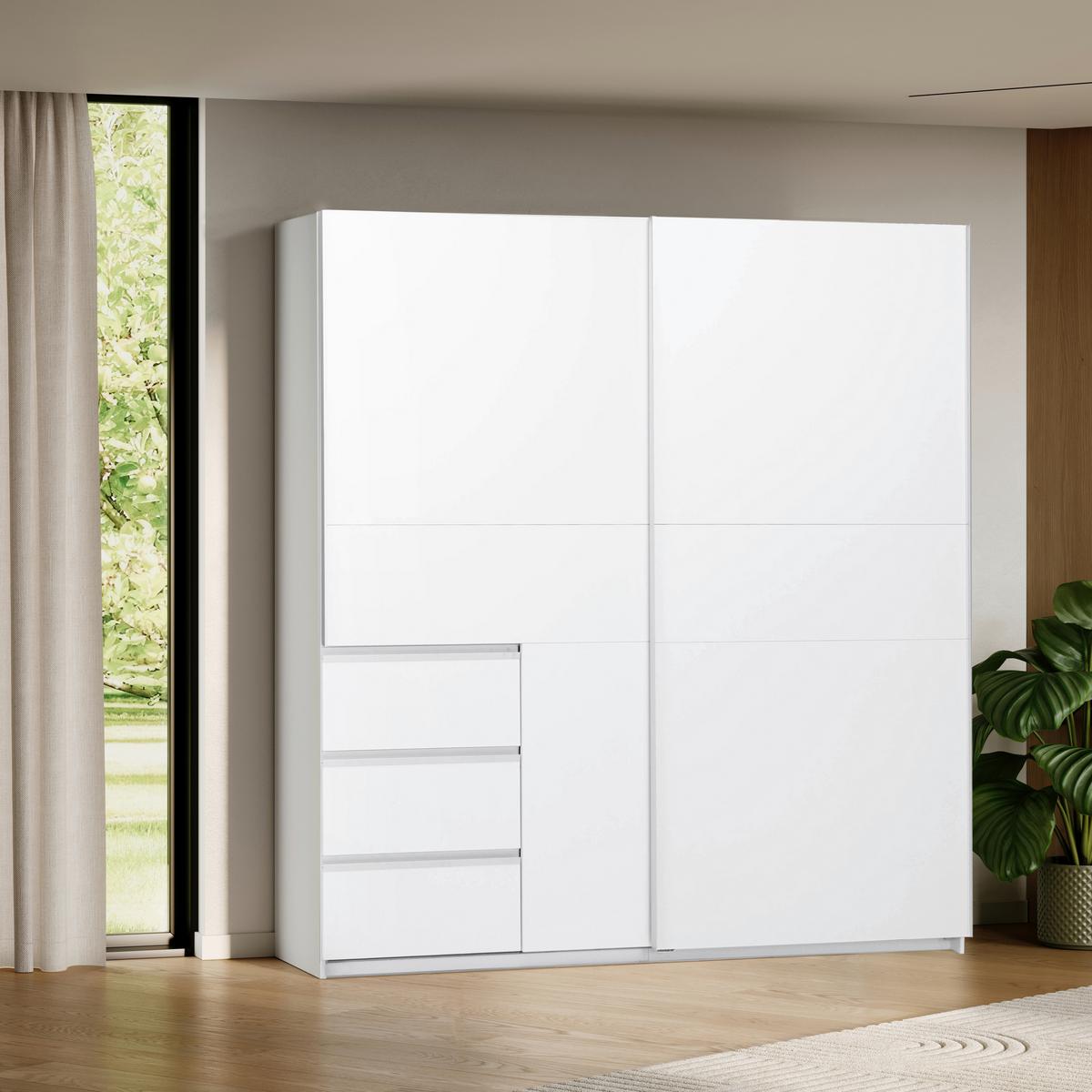 SCHIEBETÜRENSCHRANK Wilma Weiß B: 215cm - Weiß, MODERN, Holzwerkstoff (215/210/61,5cm) - P & B