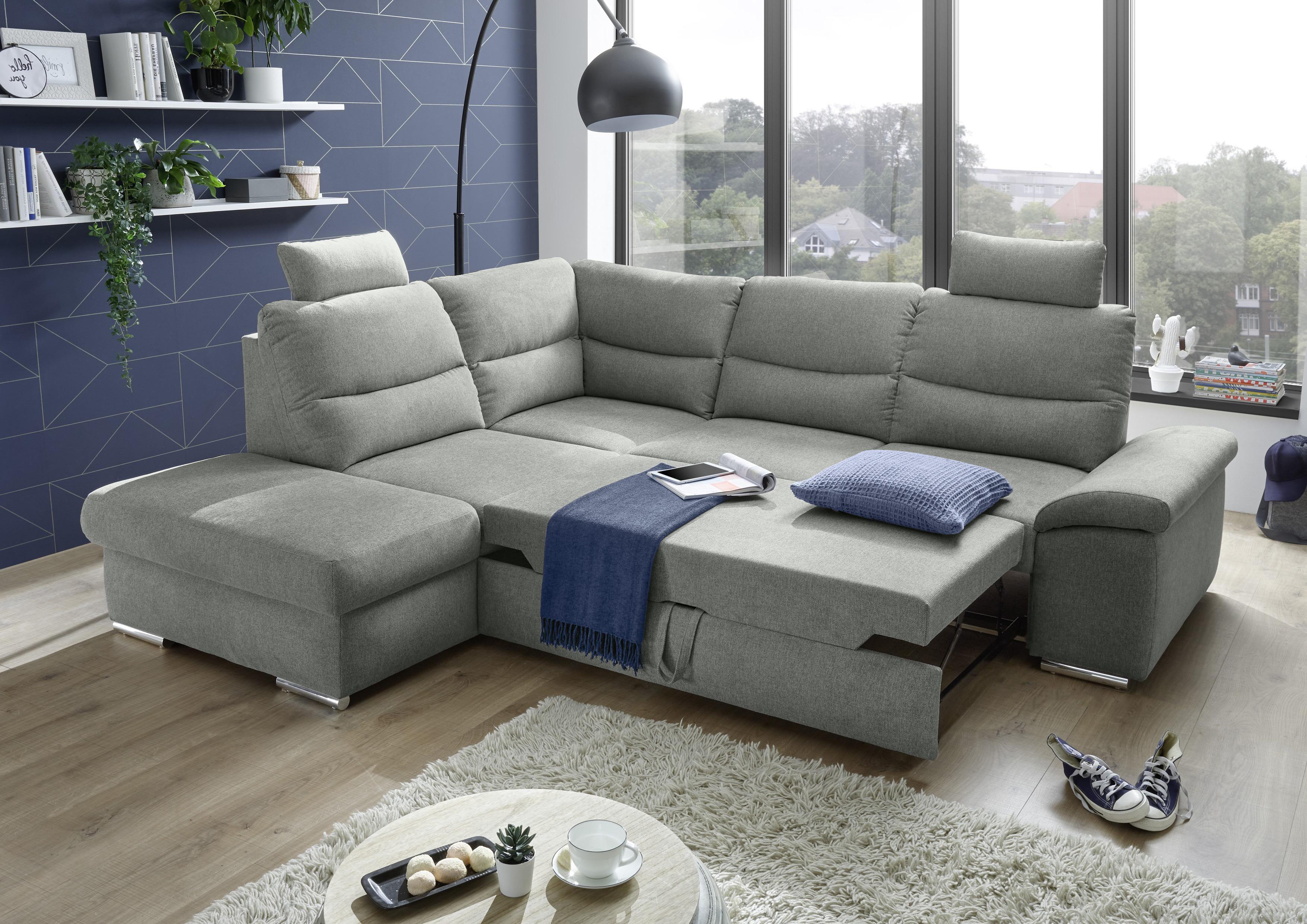 Rozkládací Sedací Souprava Alma Světle Šedá - šedá/barvy stříbra, Basics, kompozitní dřevo/textil (257/218cm) - MID.YOU