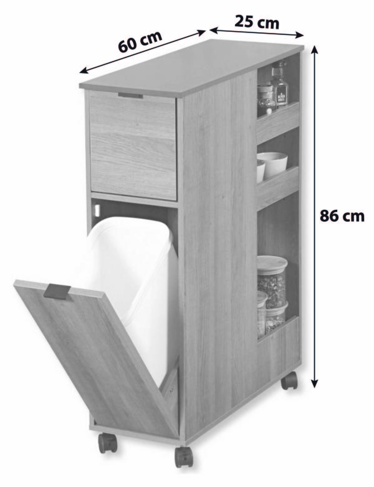 Eckregal mit Rollen + Eimer B: 25 cm Holzoptik Rustikal - Braun/Naturfarben, MODERN, Holzwerkstoff (60/25/86cm) - Kesper