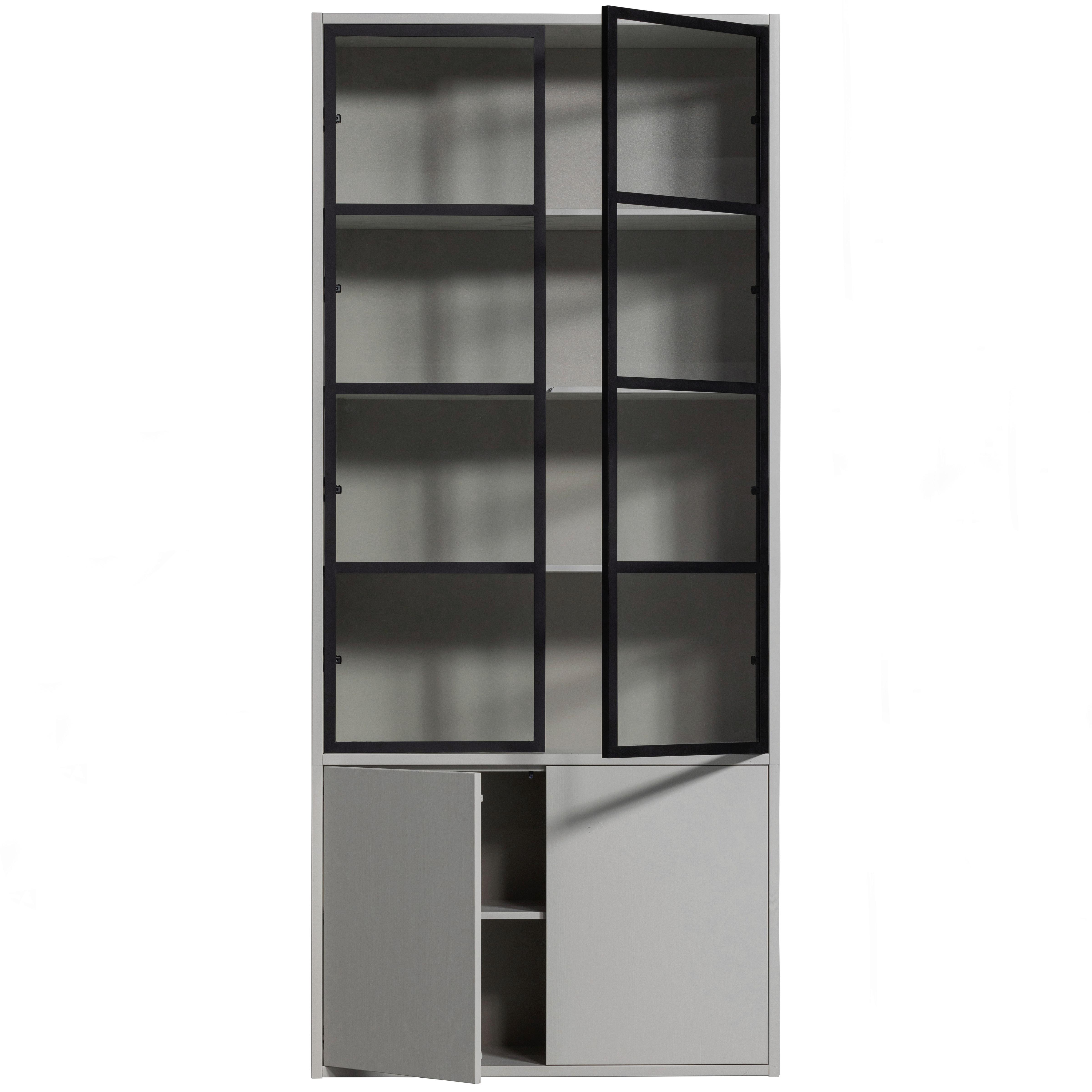 Vitrine Basic Grau B: 101 Cm - Schwarz/Grau, Design, Glas/Holz (101/230/40cm) - Livetastic