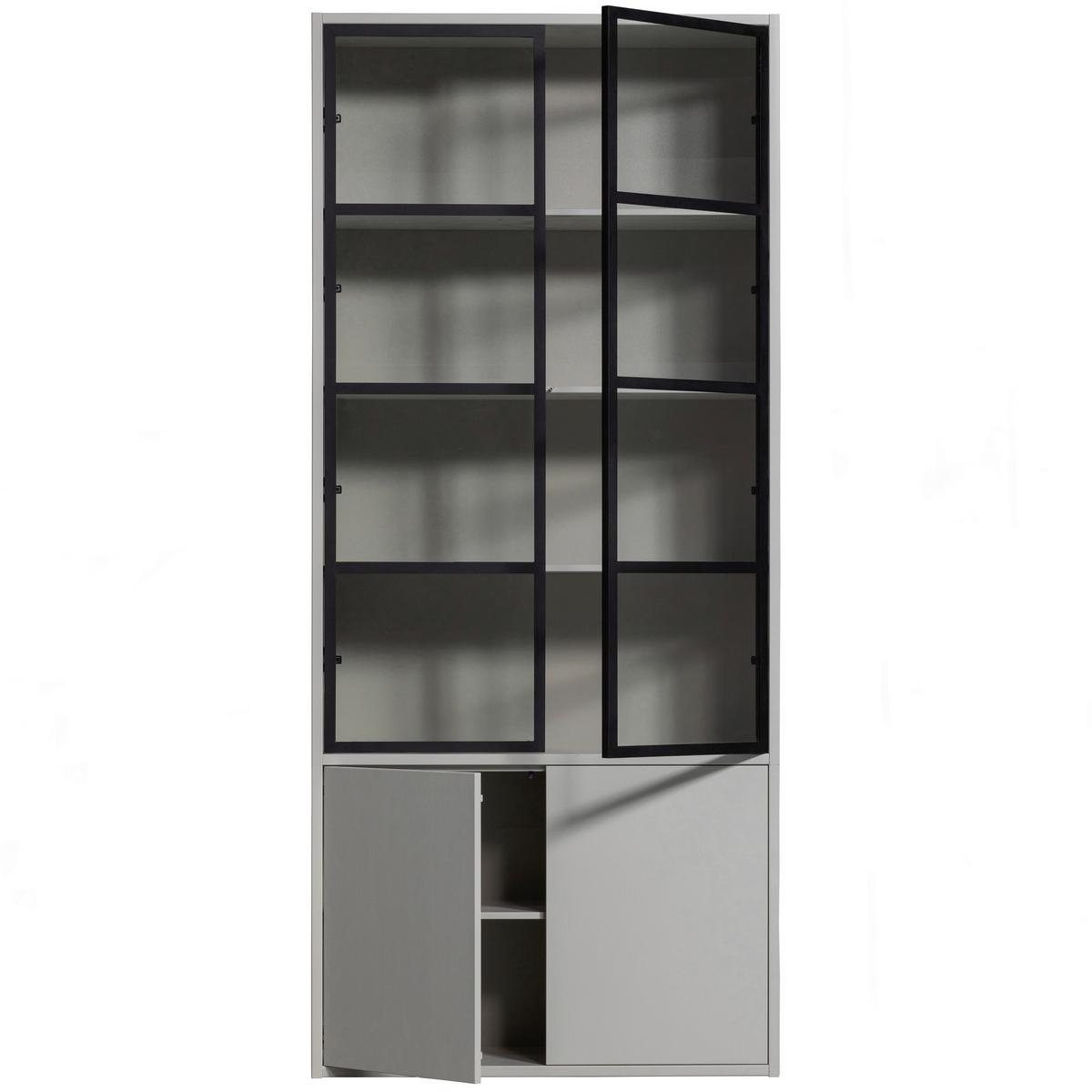 Vitrine Basic Grau B: 101 cm - Schwarz/Grau, Design, Glas/Holz (101/230/40cm) - Livetastic