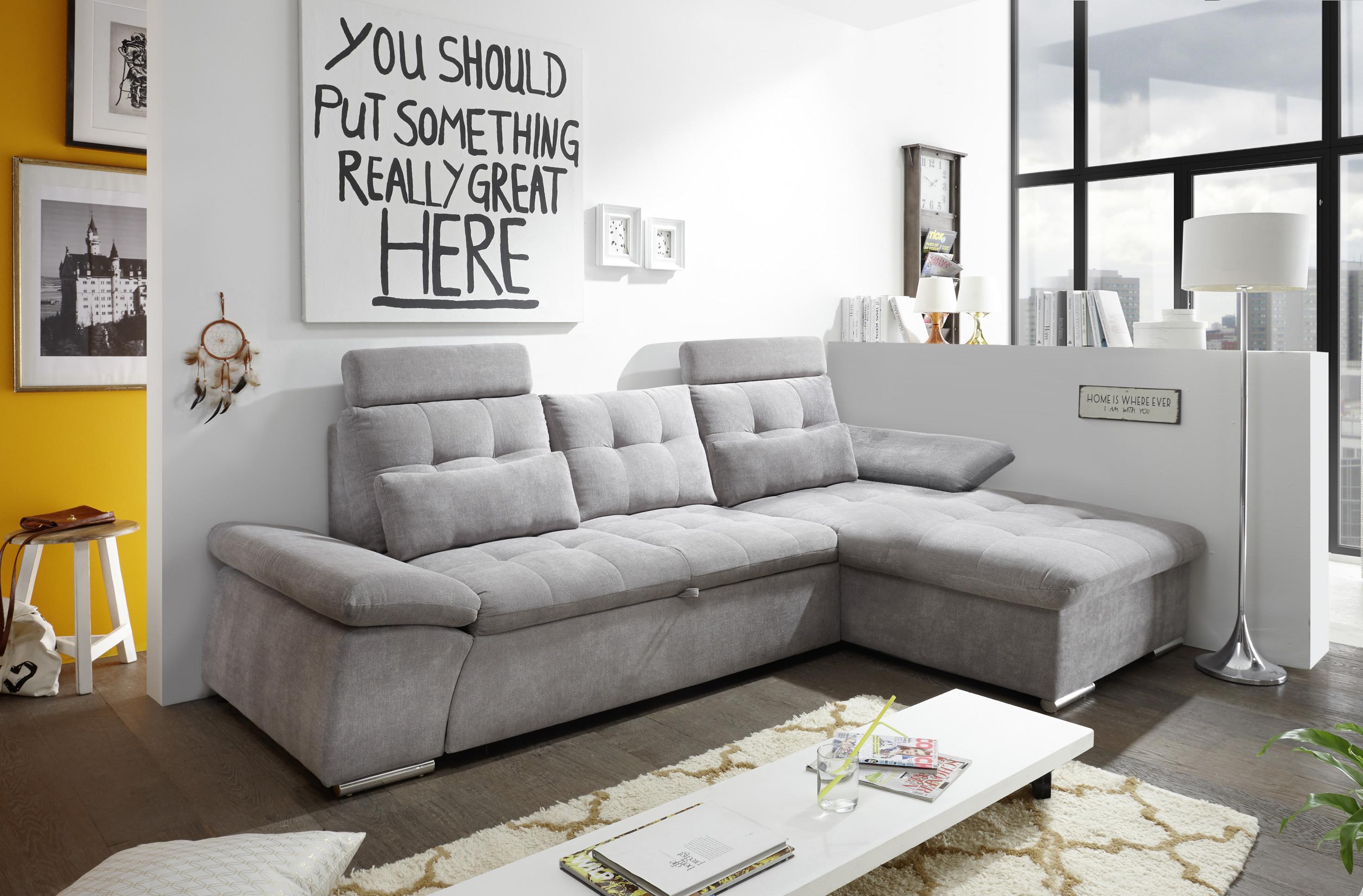 Ecksofa mit Schlaffunktion Nalo Longchair, Webstoff - Schlammfarben/Silberfarben, KONVENTIONELL, Holzwerkstoff/Textil (268/170cm) - MID.YOU