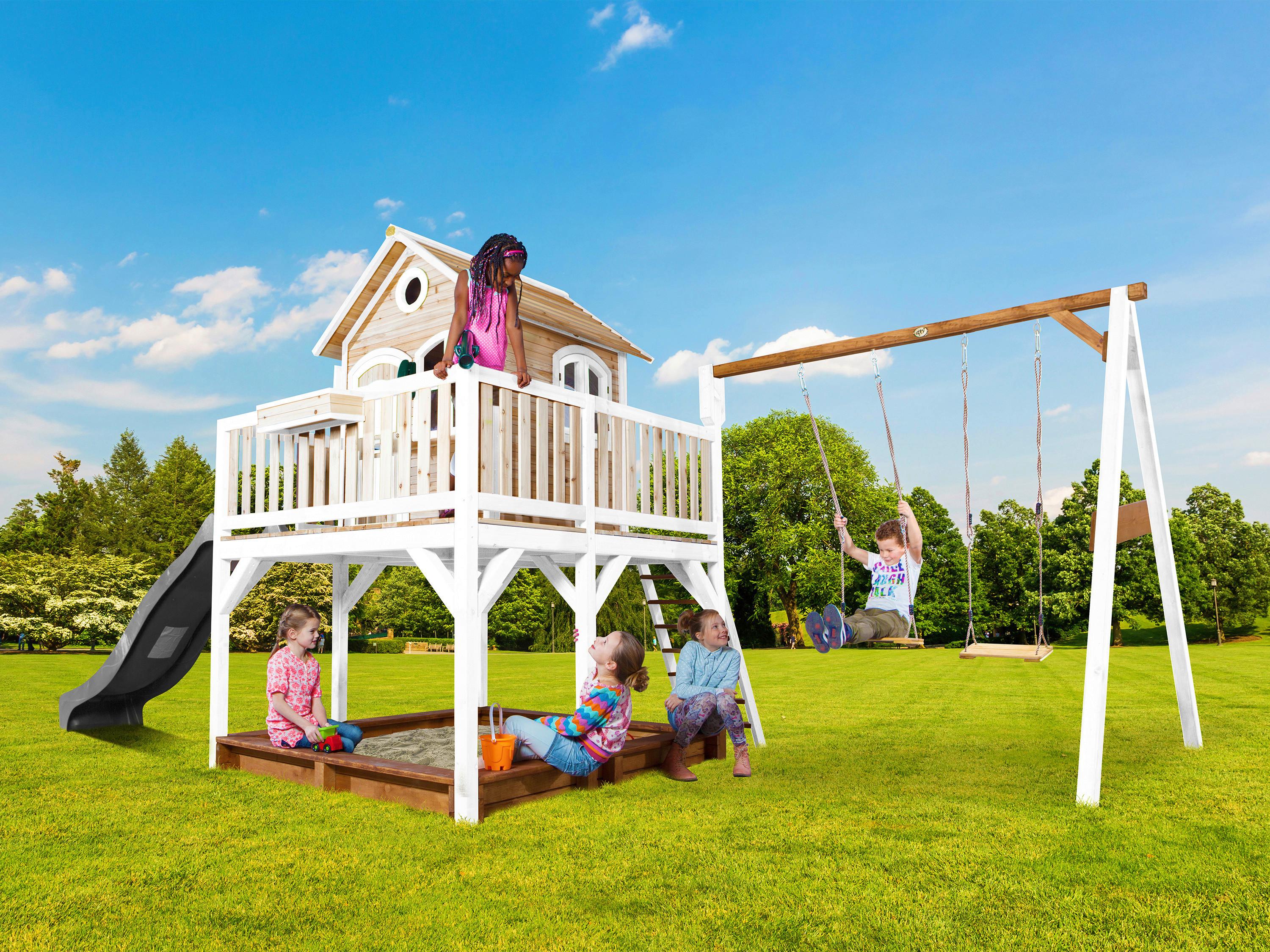 Spielturm A030.153.81 - Braun/Weiß, KONVENTIONELL, Holz (613/291/277cm) - Ambia Garden
