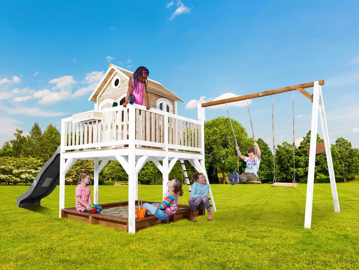 Spielturm A030.153.81 - Braun/Weiß, KONVENTIONELL, Holz (613/291/277cm) - Ambia Garden