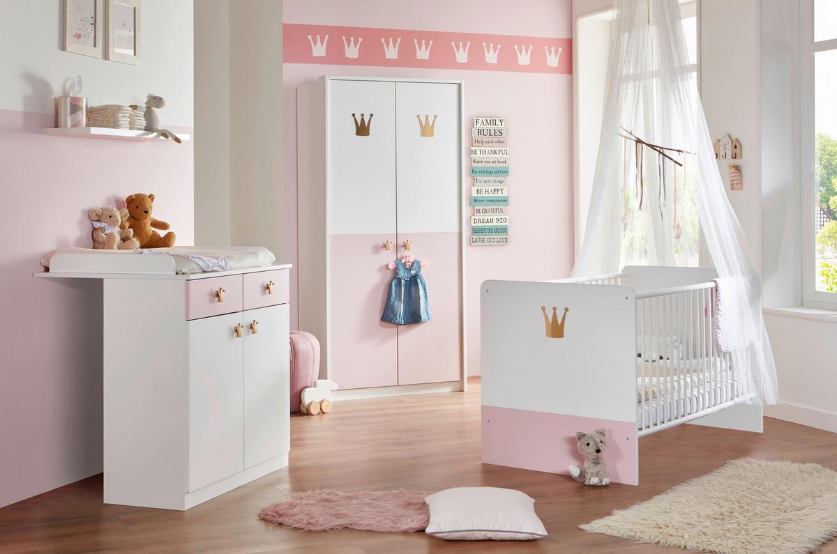 Rácsos Kiságy Cindy 2 - rózsaszín/fehér, faalapú anyag (80/85/144cm)