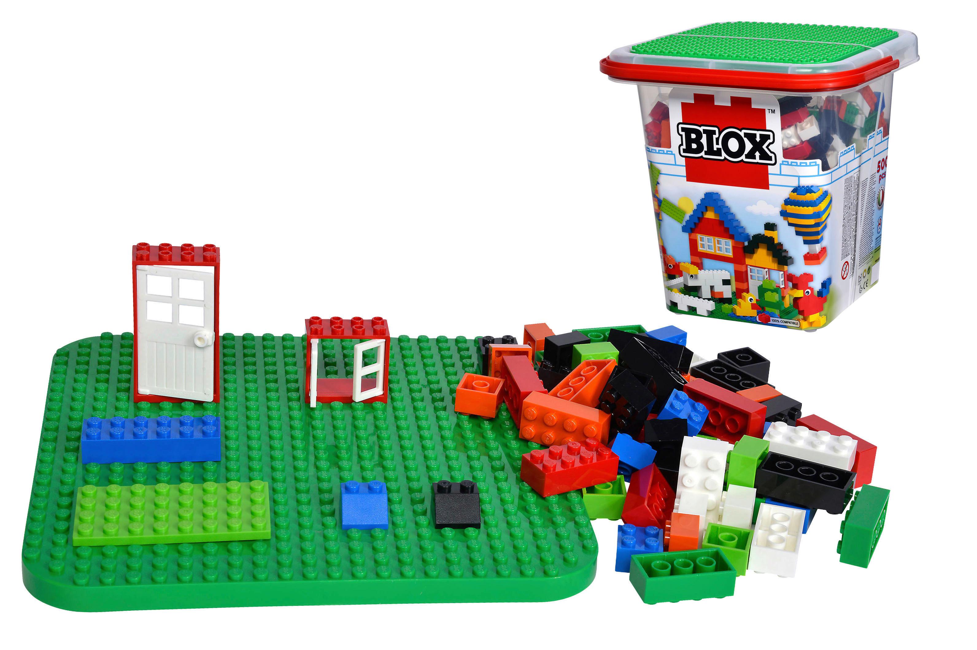 Bausteine Blox 500 Teile, Ab 4 Jahren mit Eimer + Spielplatte - Multicolor, Basics, Kunststoff (24,5/24,5/25cm)