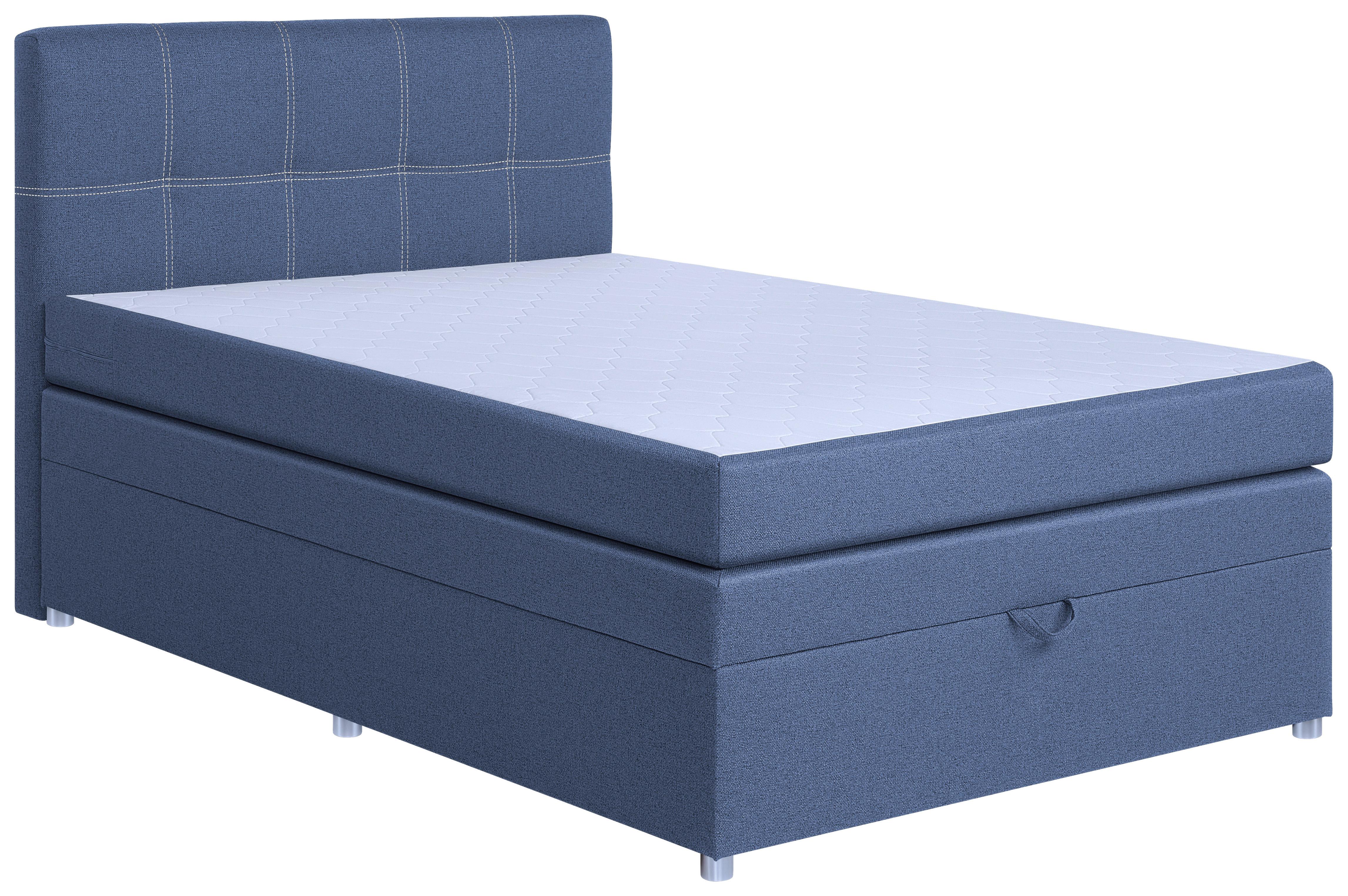 Boxspringbett Royal 140x200 Blau - Chromfarben/Blau, MODERN, Holzwerkstoff/Textil (140/200cm)