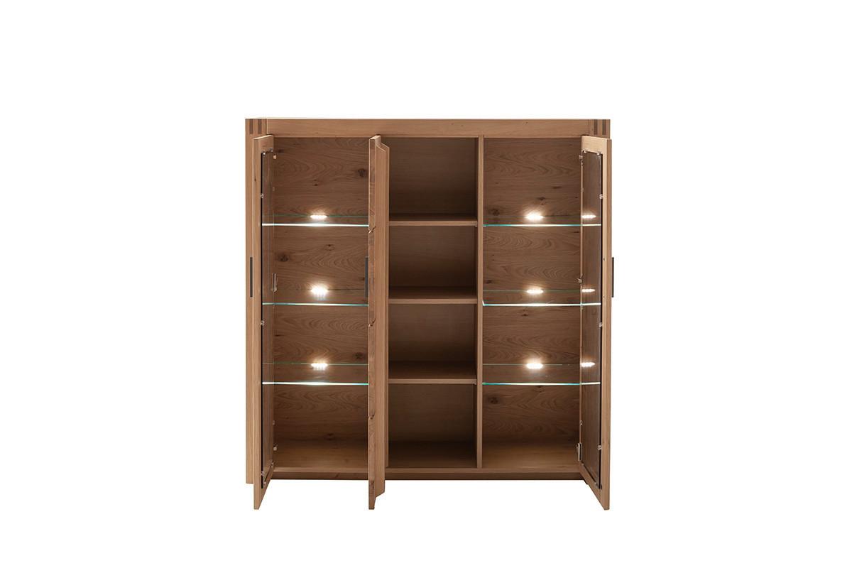 Highboard Prag - Eichefarben, Design, Glas/Holz (137/139/37cm)