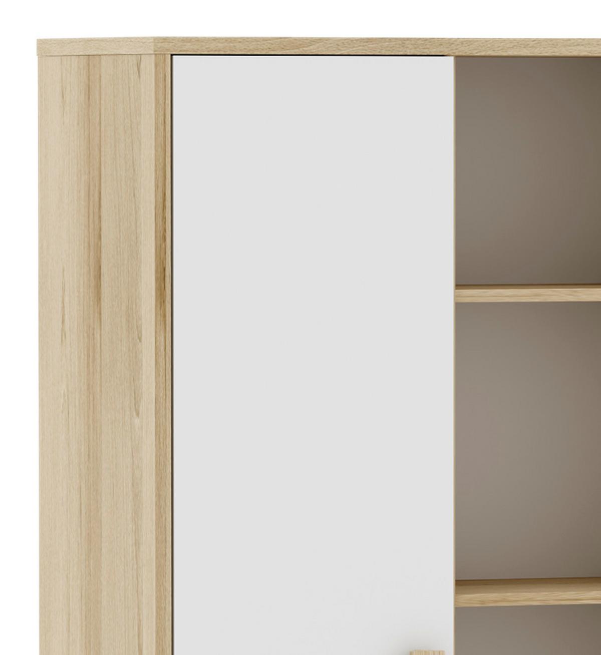 Schrank Aygo Buche Dekor/grau /weiß Bxh: 83x192 Cm + Lade - Buchefarben/Weiß, MODERN, Holz/Holzwerkstoff (83/192/39,5cm) - MID.YOU
