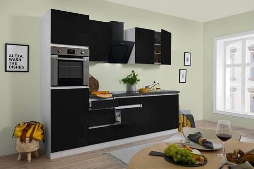 Küchenzeile Premium mit Geräten 270 cm Schwarz/Weiß Hochglanz