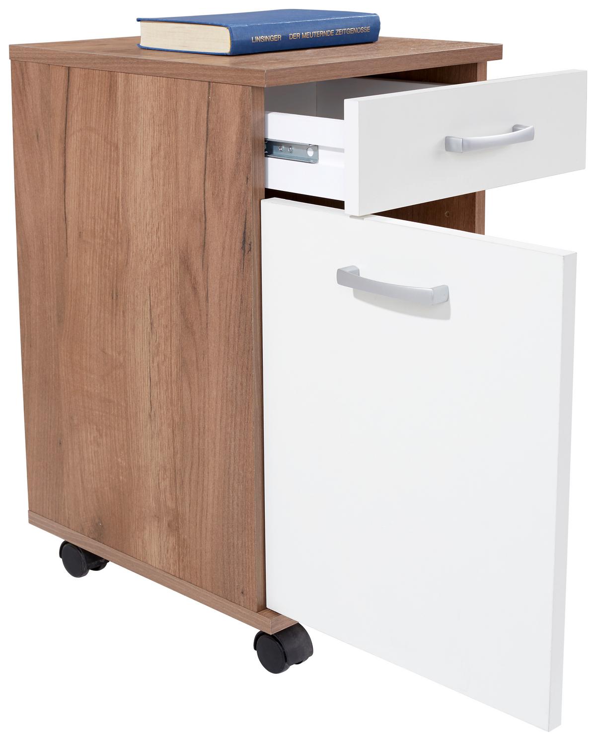 Rollcontainer Eiche Dekor/weiß Rimini 33x59,5x38 Cm - Eichefarben/Weiß, MODERN, Holzwerkstoff (33/59,5/38cm)