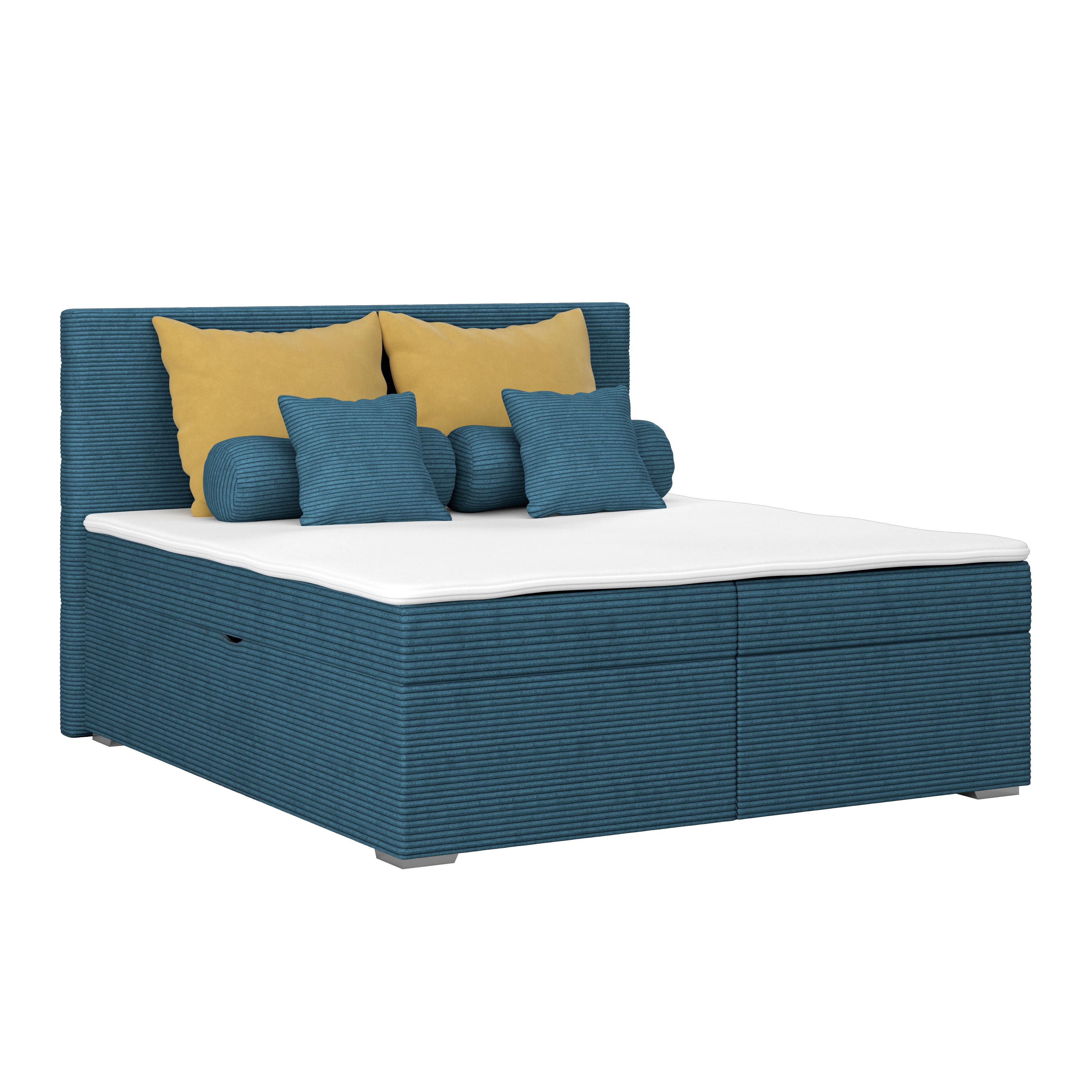 Čalúnená posteľ ADRIA 160x200 cm,modrá - modrá/chrómová, Konventionell, drevo/textil (160/200cm)