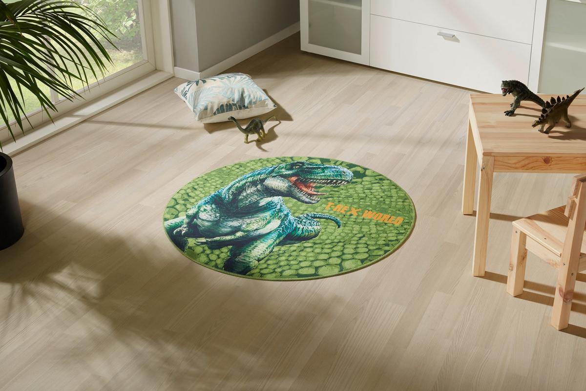 Kinderteppich Rund Bunt T-Rex World 2 Ø 100 Cm - Multicolor/Grün, MODERN, Textil (100cm)