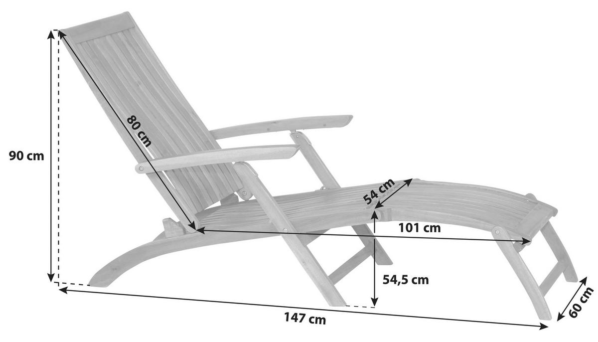 Bäderliege Paleros Echtholz Akazie Verstellbar - Akaziefarben, KONVENTIONELL, Holz (60/90/147cm) - Siena Garden