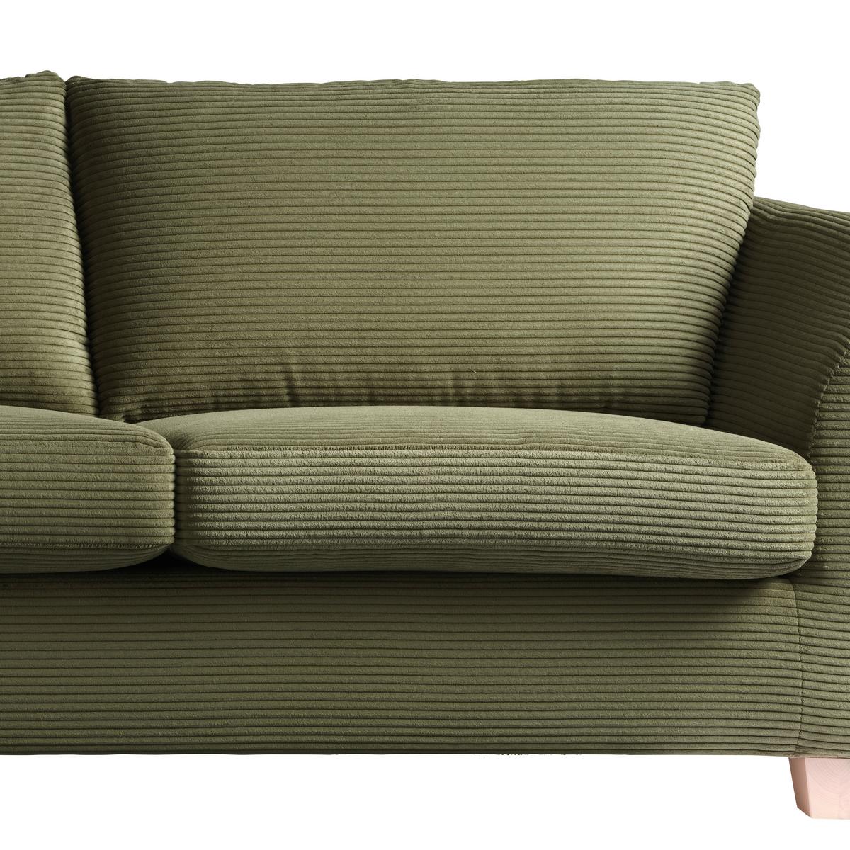 Trojmiestna pohovka DEVADO, zelený menčester - zelená/prírodná farba, drevo/textil (216/70-85/95cm) - Mömax