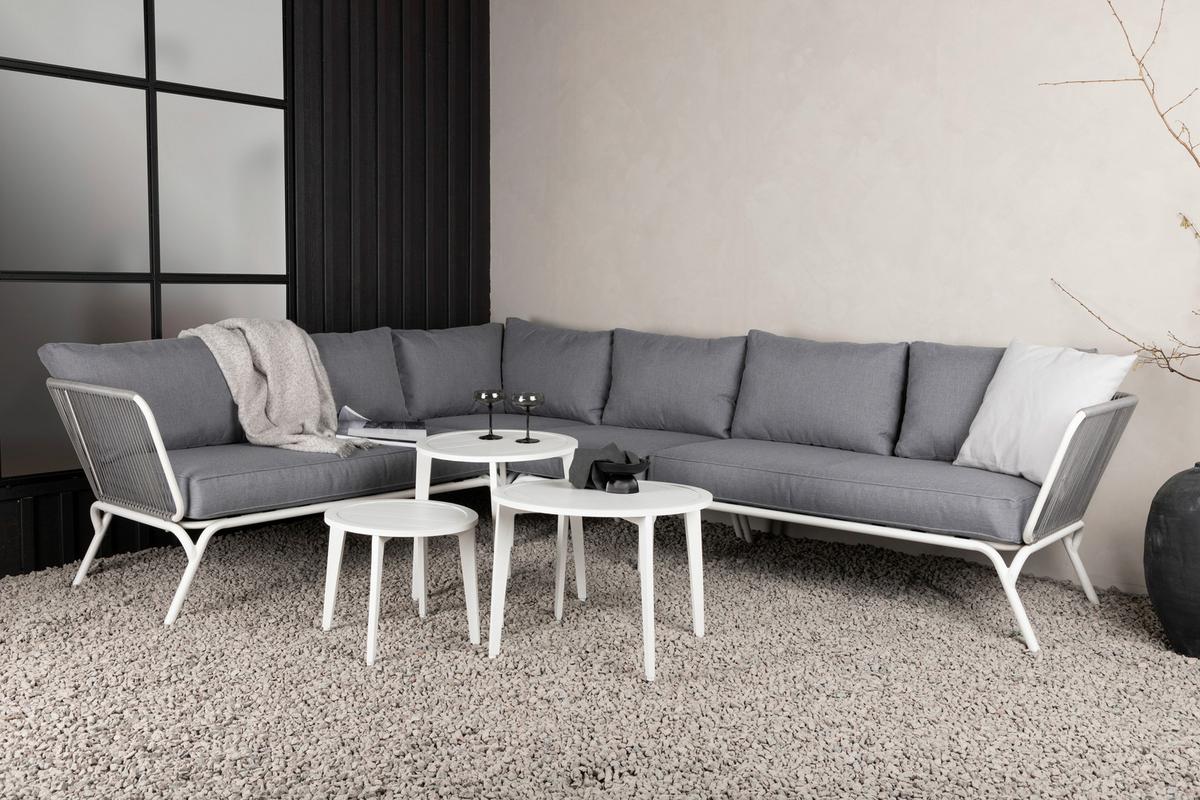 Loungegarnitur 4-tlg Roxo Metall/textil Mit Kissen - Weiß/Grau, KONVENTIONELL, Textil/Metall - Gardenson