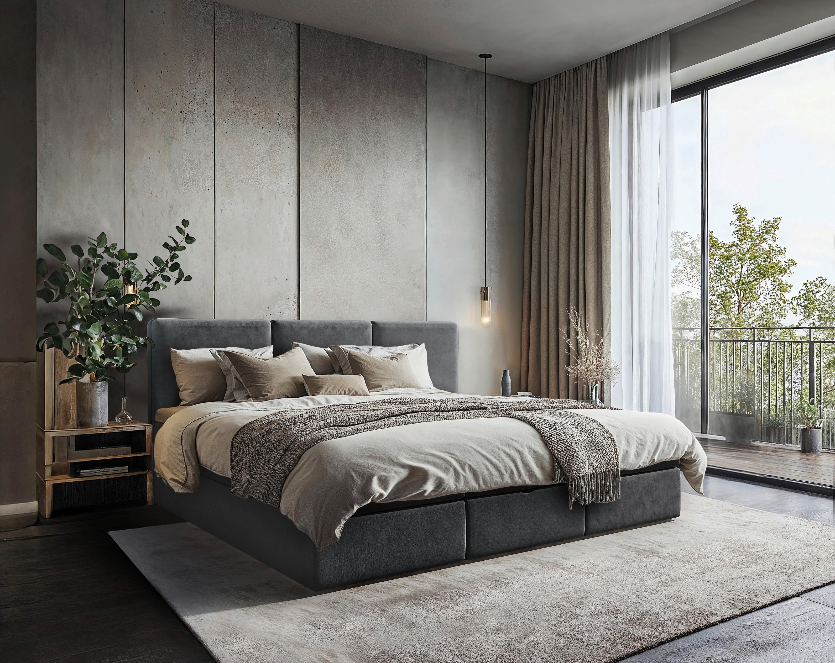 Familienbett Domino Combo Mit 3 Bettkasten Anthrazit 210x200 - Anthrazit/Schwarz, MODERN, Holz/Holzwerkstoff (210/200cm) - MID.YOU